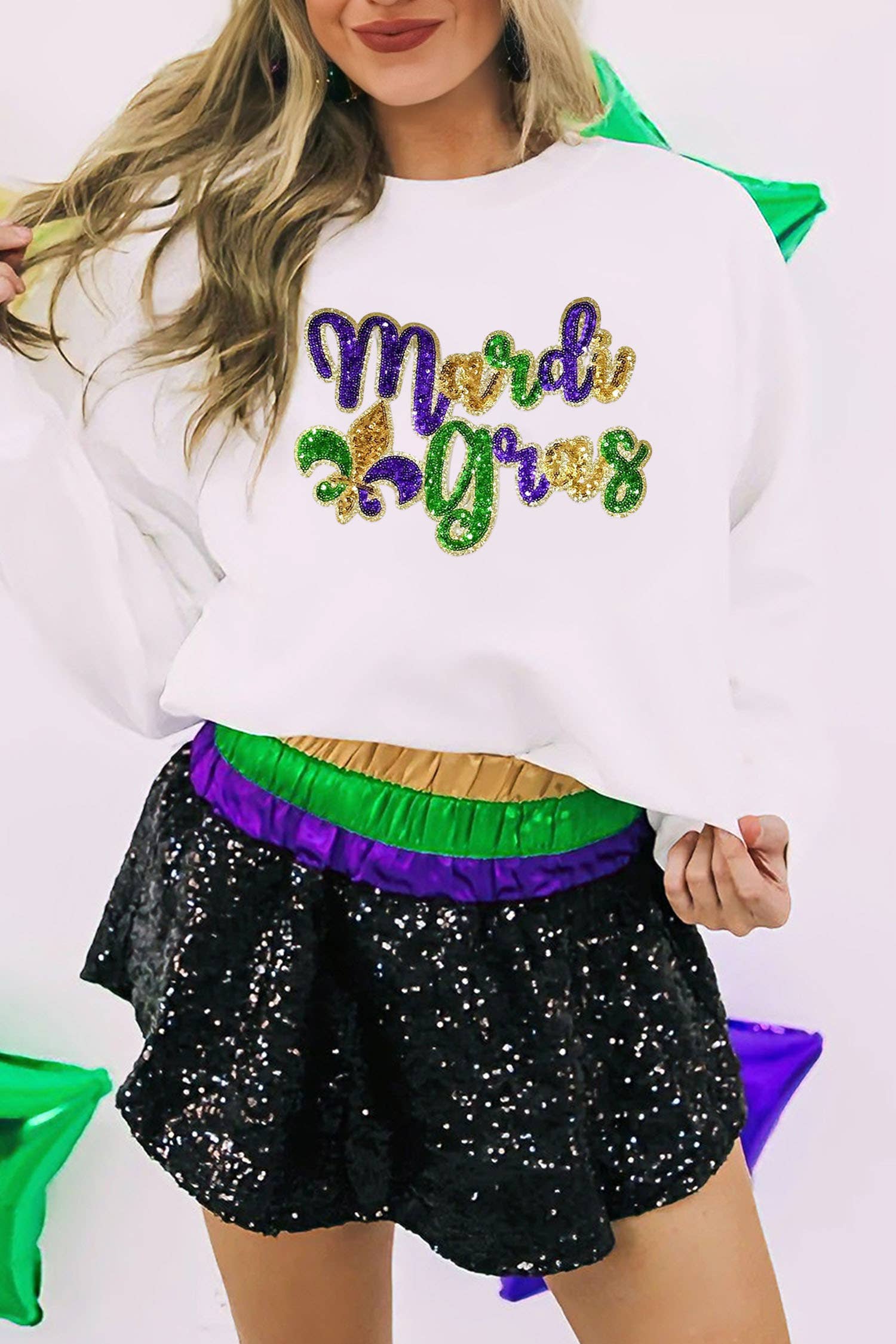 Mardi Gras Sequined Holiday Graphic Sweatshirt T-Shirts, Hoodie | PodTeesHub.com