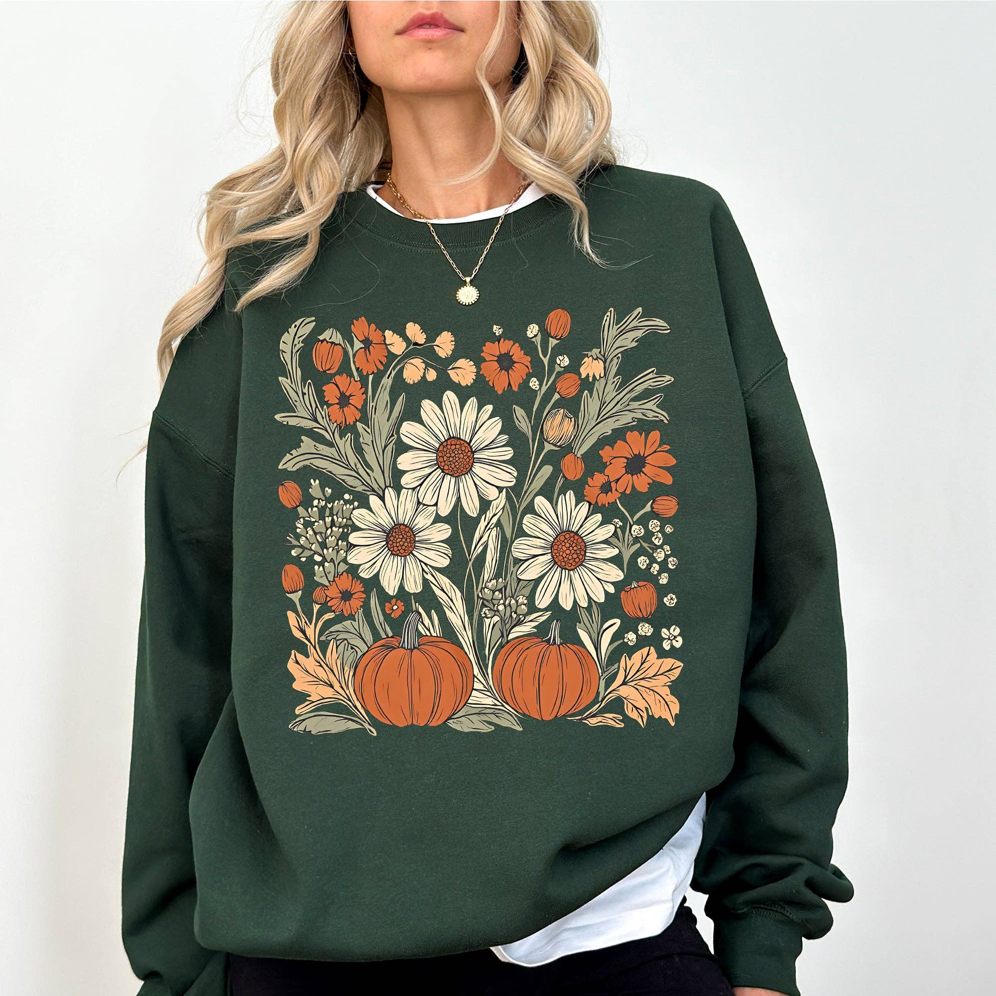 Autumn Botanical, Flowers, Pumpkins, Thanksgiving Sweatshirt T-Shirts, Hoodie | PodTeesHub.com