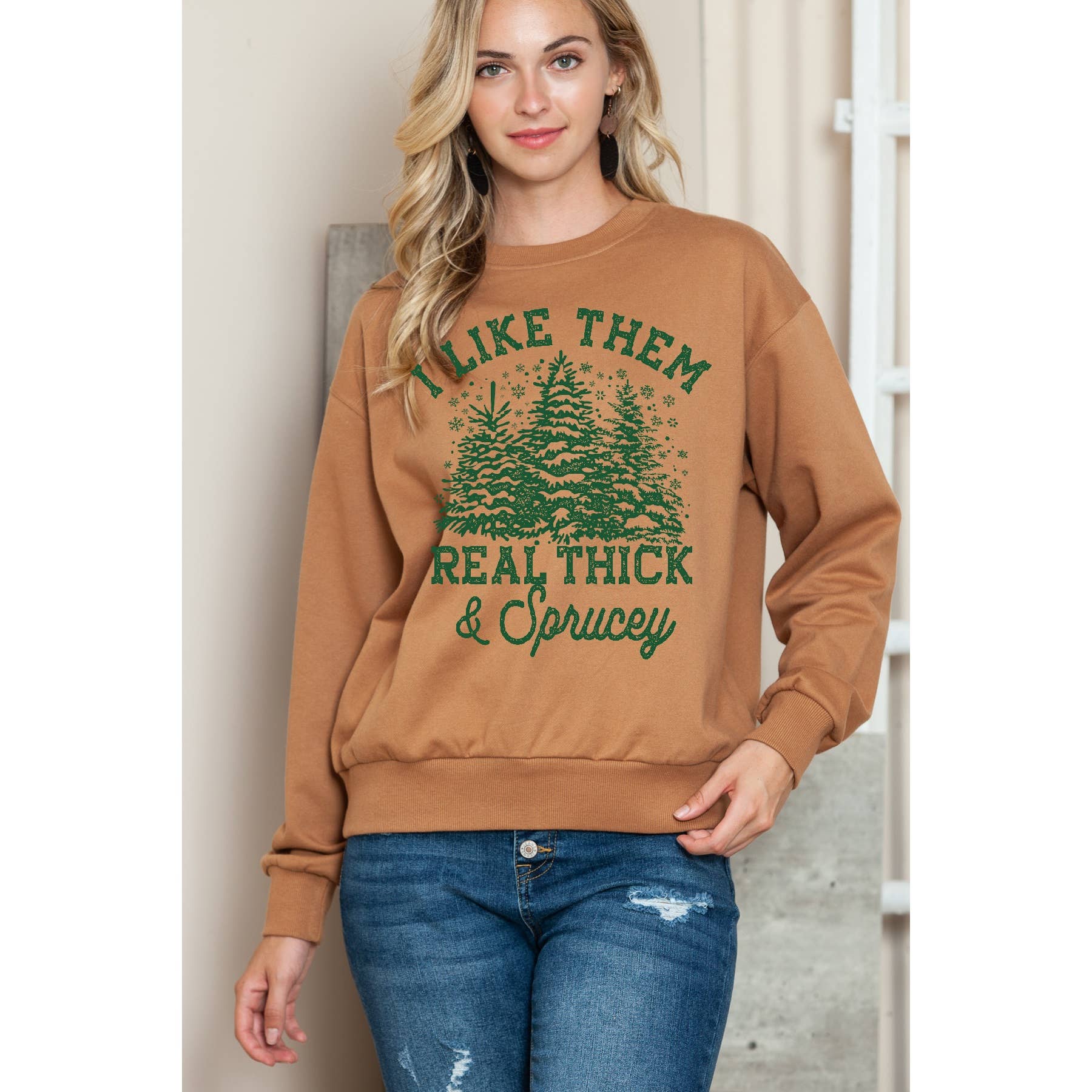 Christmas Tree I Like Them Real Thick - Crewneck Sweatshirt T-Shirts, Hoodie | PodTeesHub.com