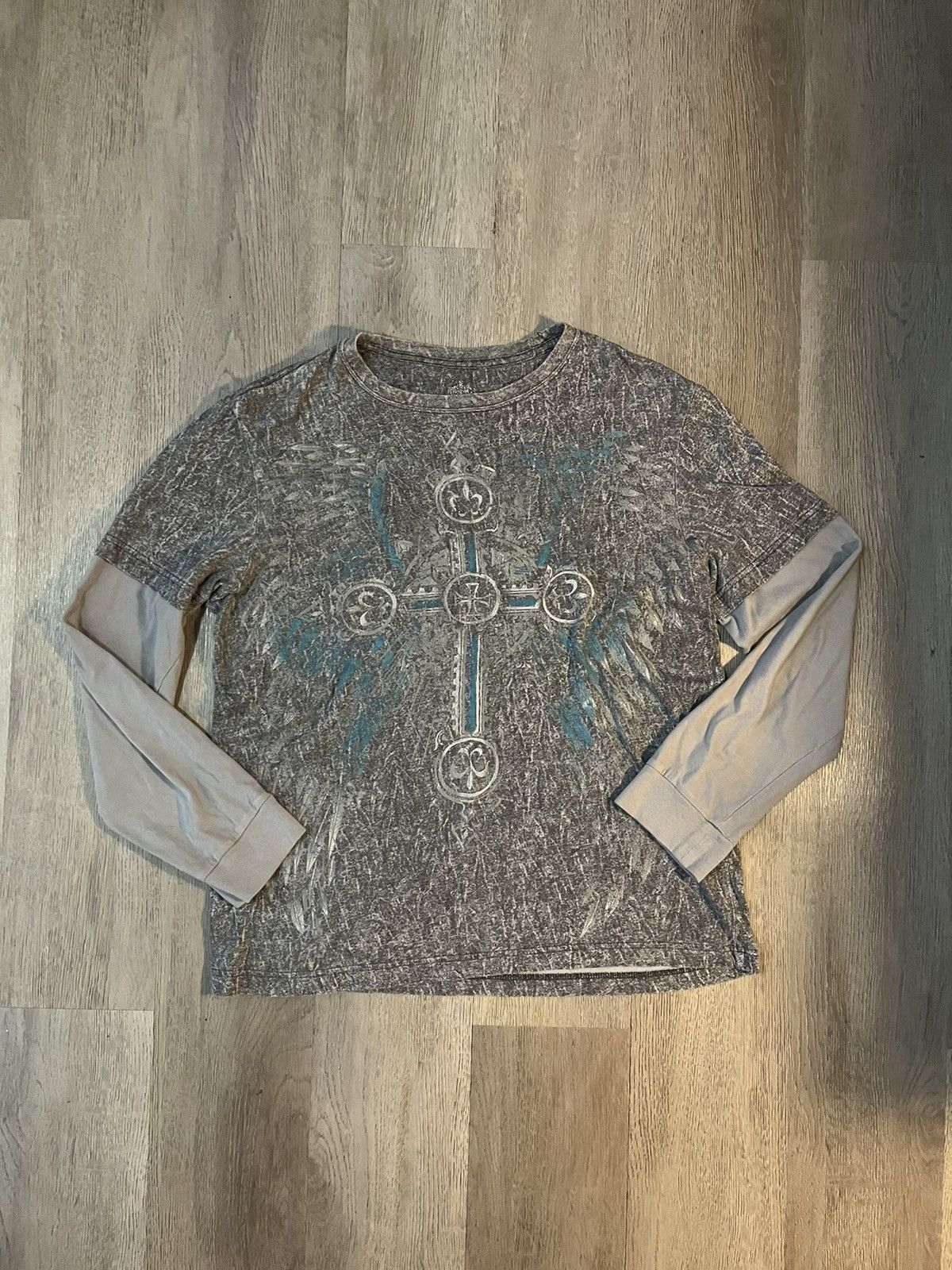 Helix X Tapout Y2k Longsleeve Affliction Like Shirt Grey And Blue Hoodie, Sweatshirt | PodTeesHub.com