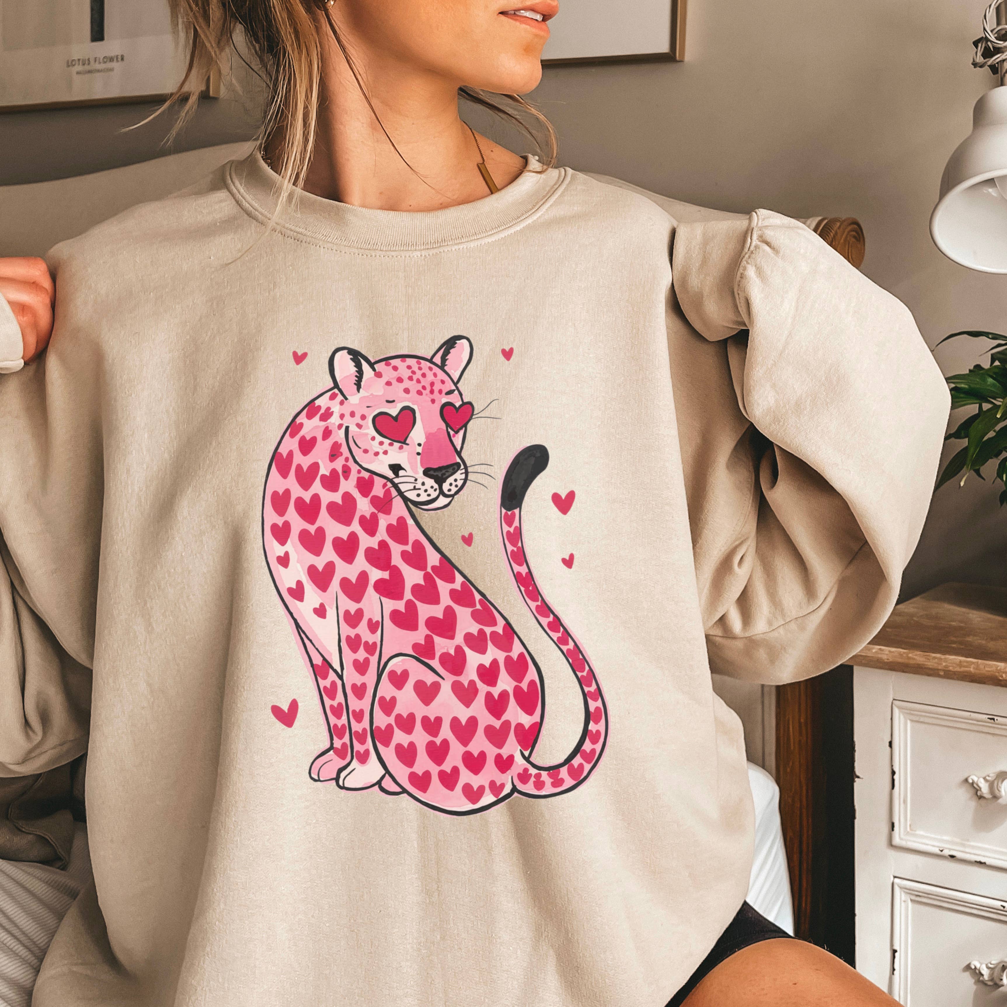 Leopard Hearts Valentine Sweatshirt | Gildan Brand T-Shirts, Hoodie | PodTeesHub.com