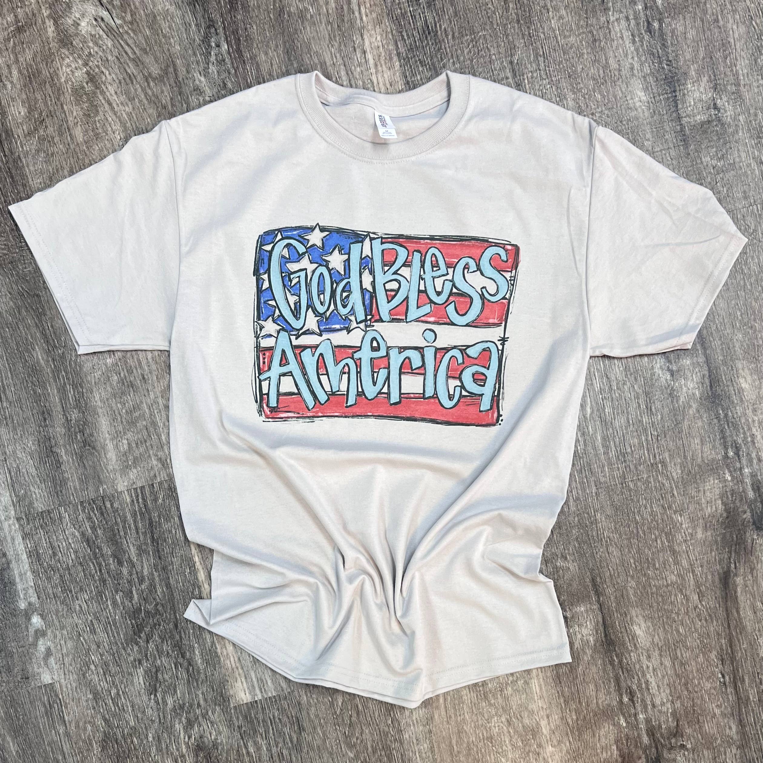 God Bless America Flag On Silver Tee Hoodie, Sweatshirt | PodTeesHub.com
