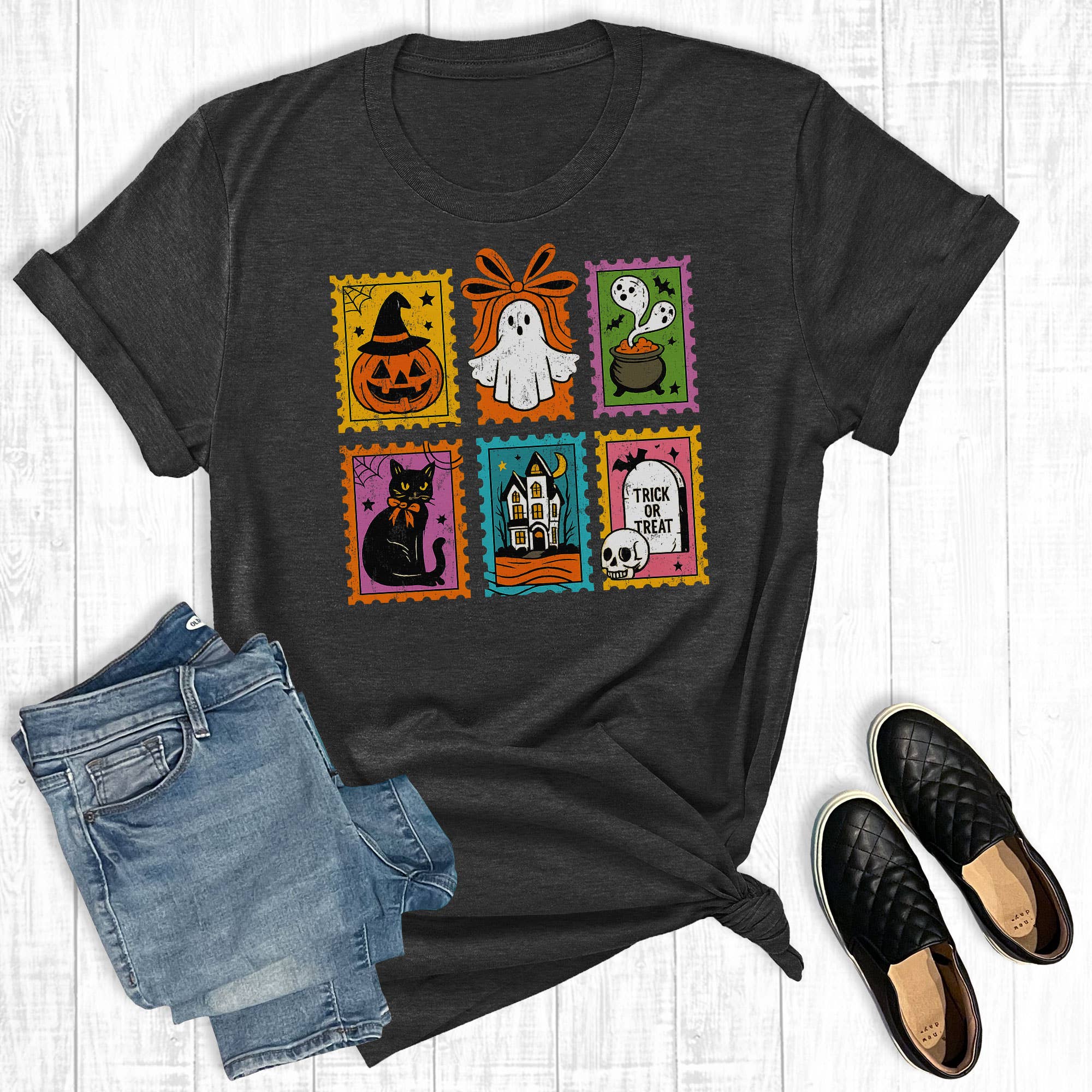Retro Halloween Fall Stamps Graphic Tee Hoodie, Sweatshirt | PodTeesHub.com