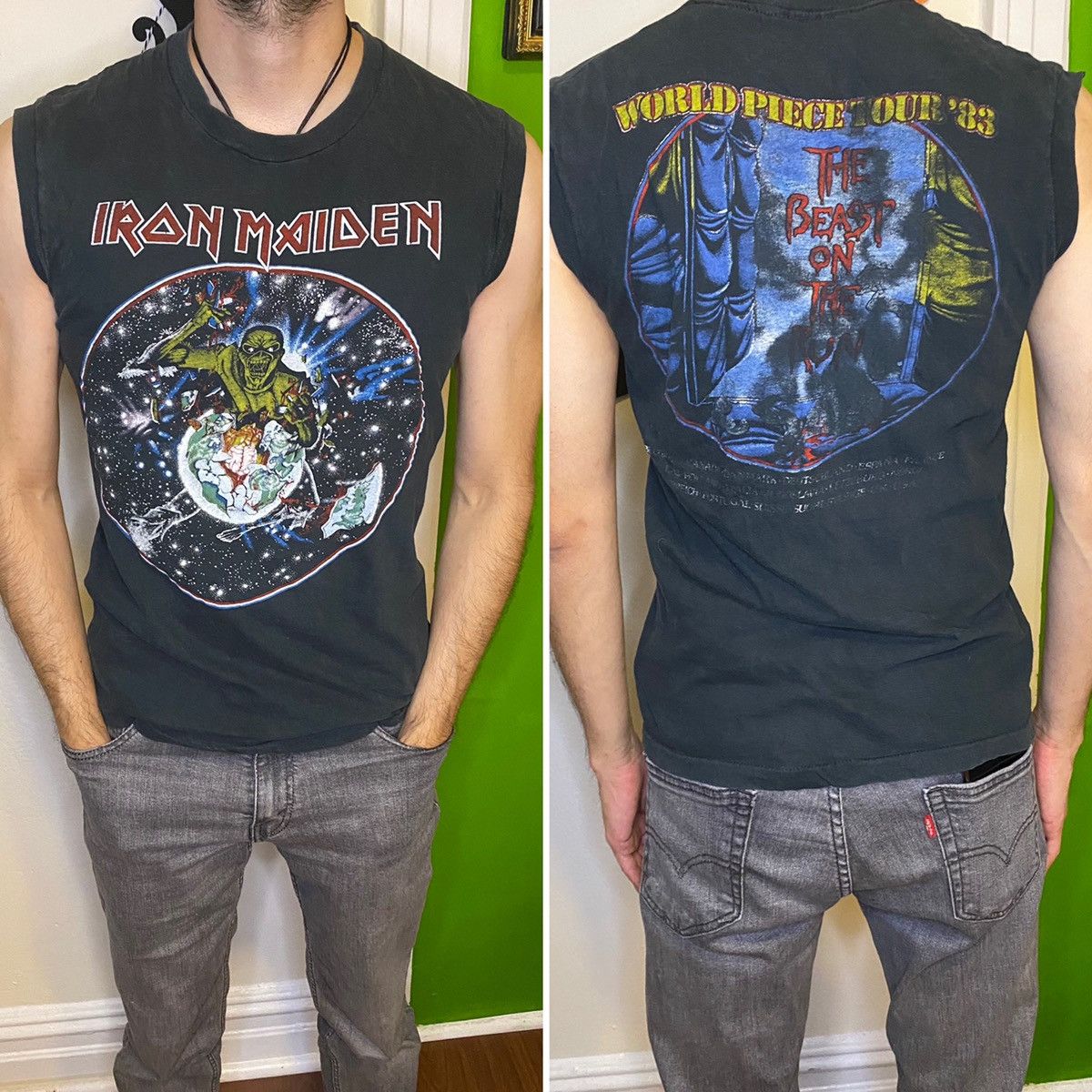 Iron Maiden X Vintage 1983 Piece Of Mind Iron Maiden Tour Shirt Sleeveless Hoodie, Sweatshirt | PodTeesHub.com