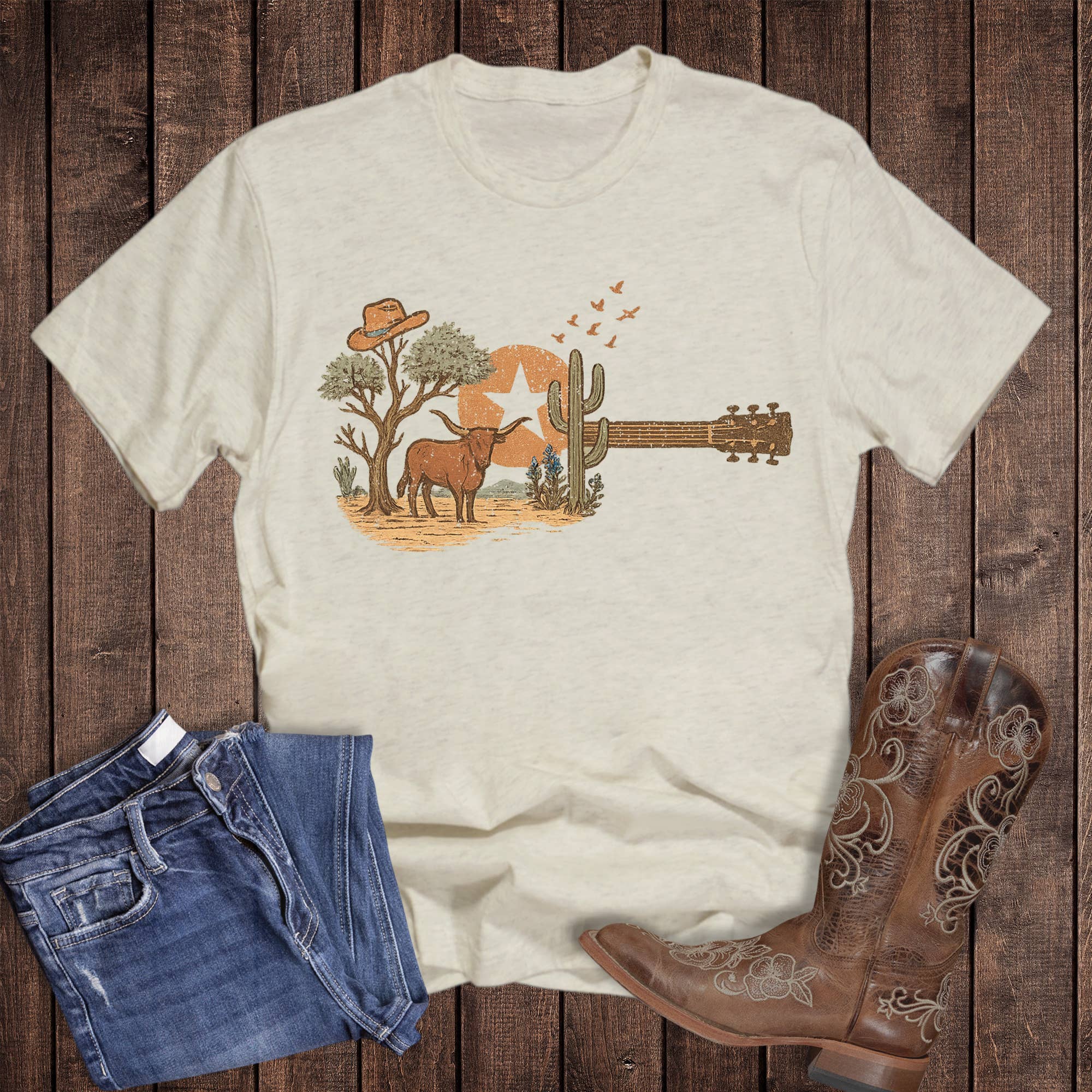 Western Guitar Cactus Graphic Tee Hoodie, Sweatshirt | PodTeesHub.com