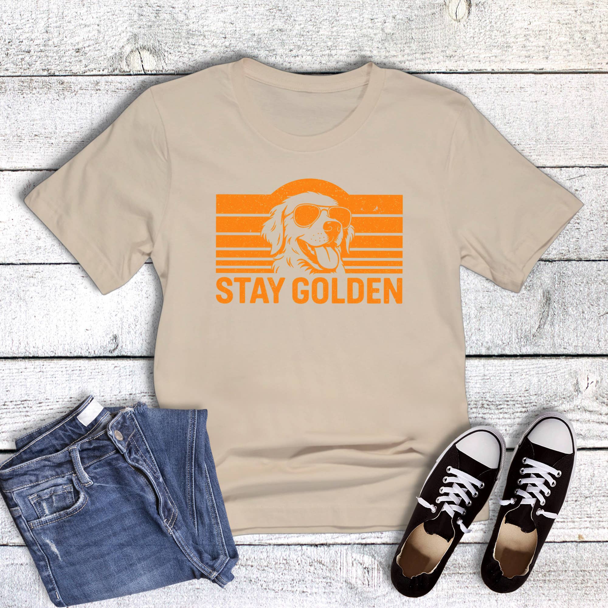 Funny Pets Stay Golden Graphic Tee Hoodie, Sweatshirt | PodTeesHub.com