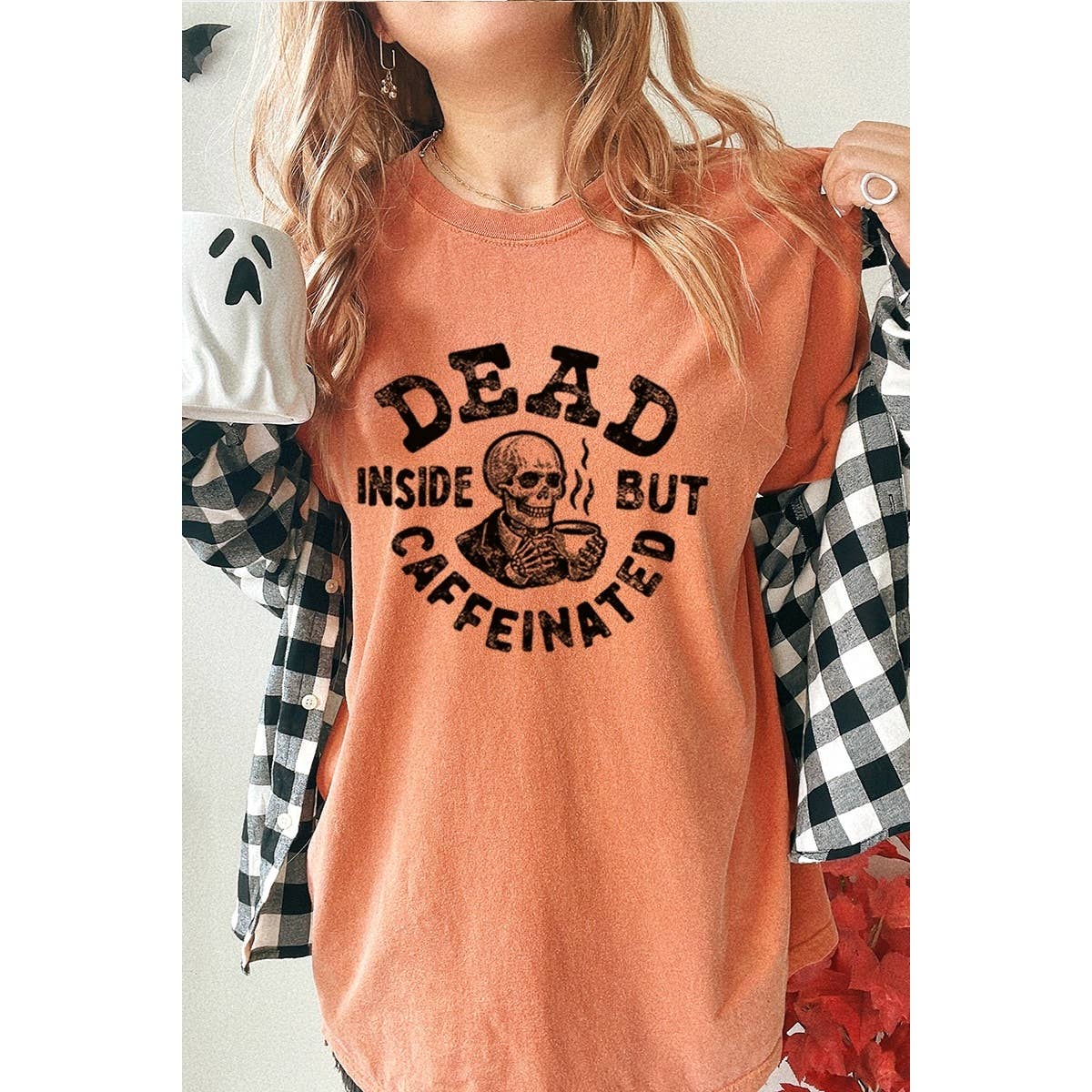 Dead Inside But Caffeinated Vintage Graphic Oversized Tee Hoodie, Sweatshirt | PodTeesHub.com