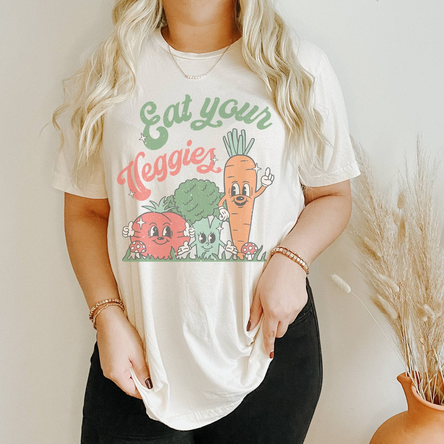 Eat Your Veggies Retro Graphic Tee Women's Tees Hoodie, Sweatshirt | PodTeesHub.com