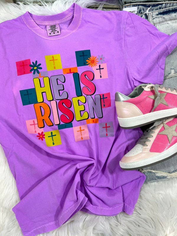 He Is Risen Multicolored Cross Checkered Tee Hoodie, Sweatshirt | PodTeesHub.com