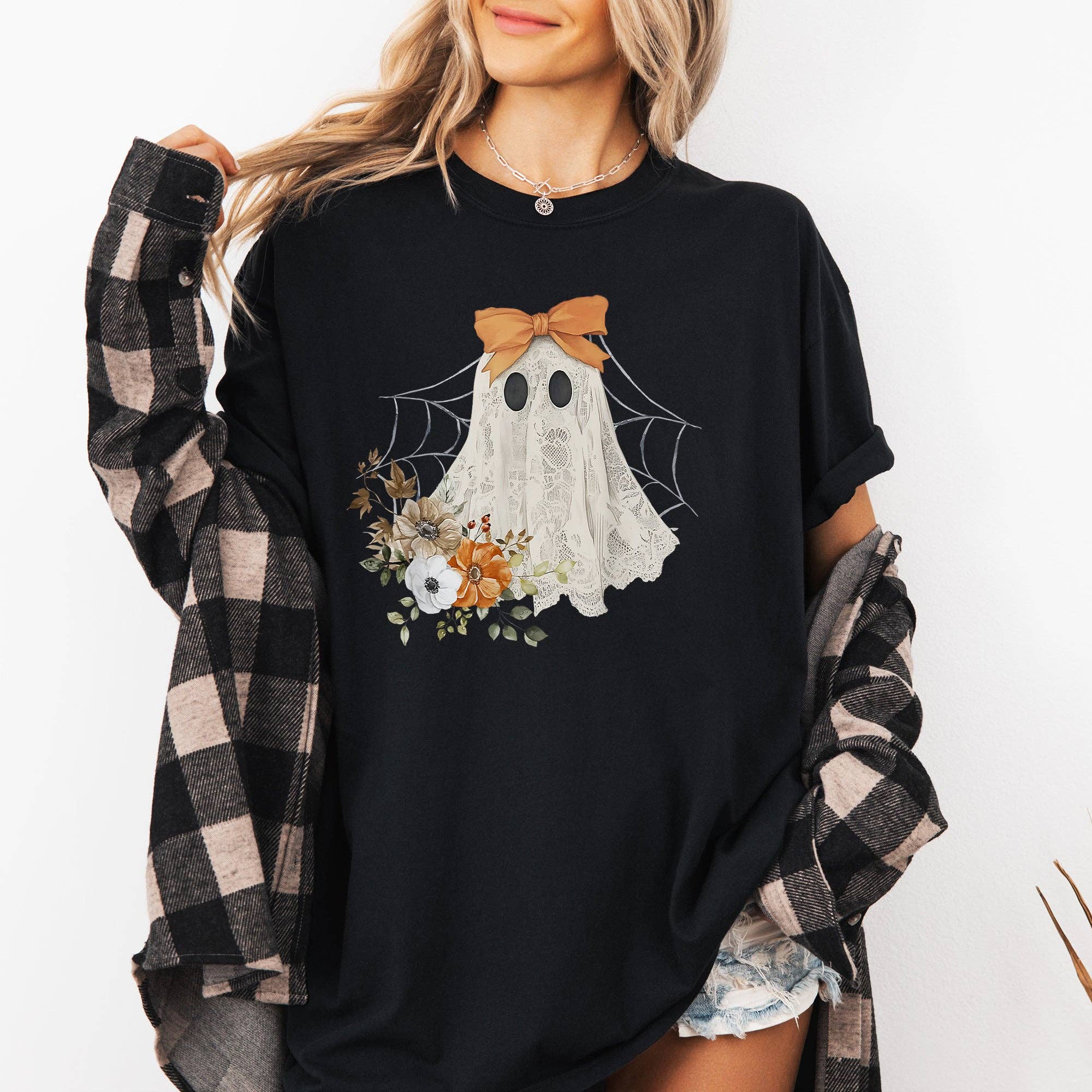 Lace Ghost, Halloween, Girly, Spooky Spider Web Tshirt Hoodie, Sweatshirt | PodTeesHub.com
