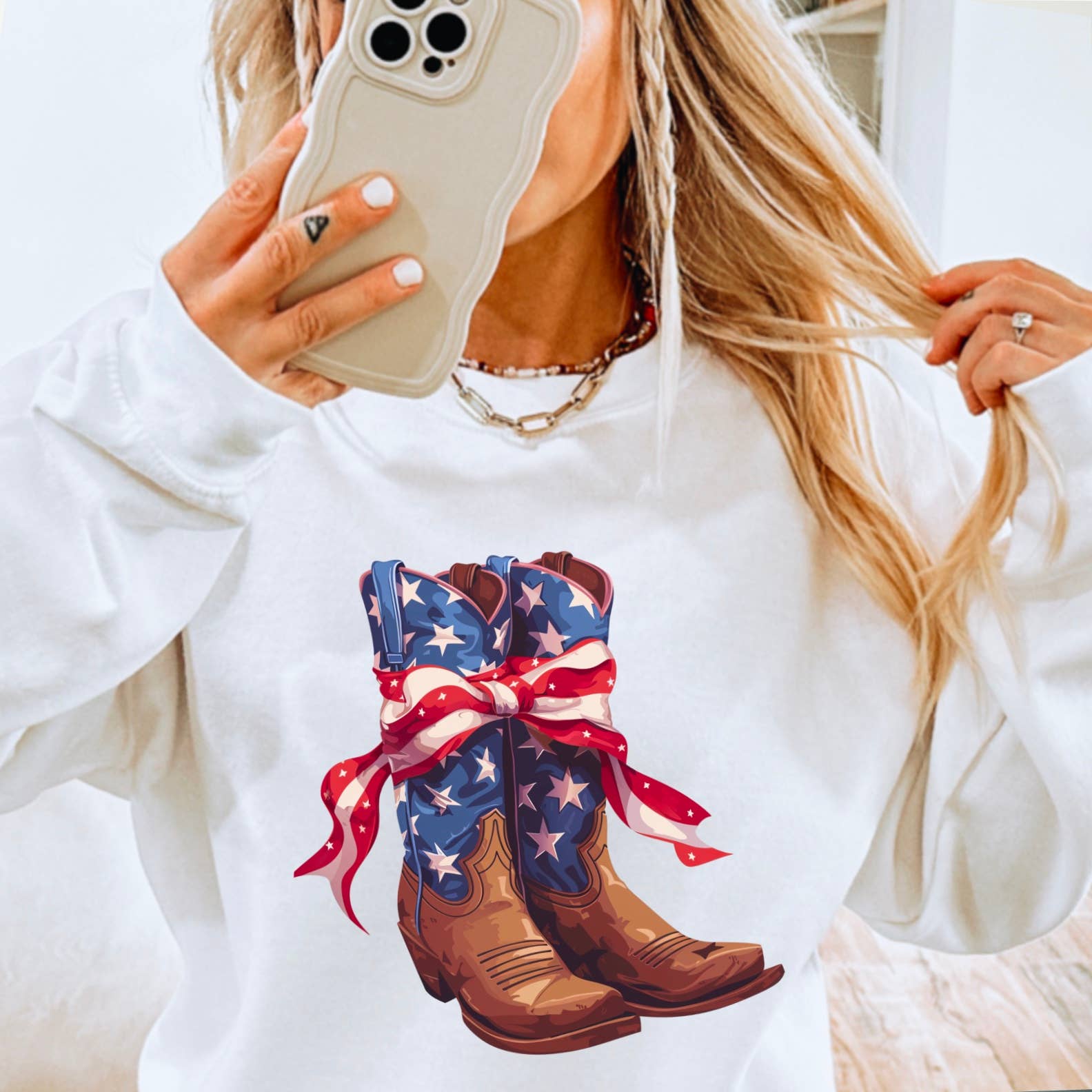 July 4th Graphic Sweatshirt | Western Patriotic Apparel T-Shirts, Hoodie | PodTeesHub.com