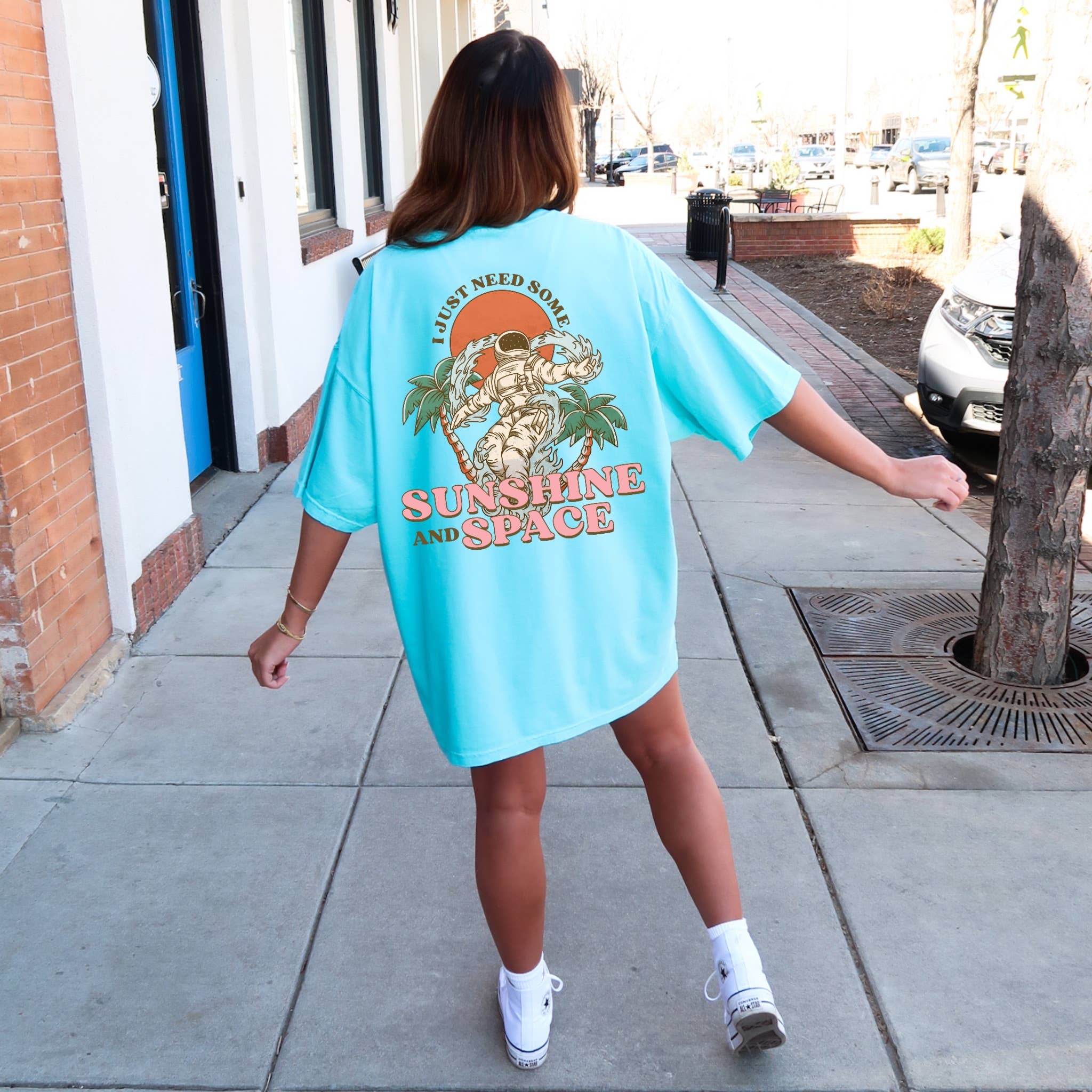 Font&Back Sunshine & Space Summer Comfort Color Graphic Tee Hoodie, Sweatshirt | PodTeesHub.com
