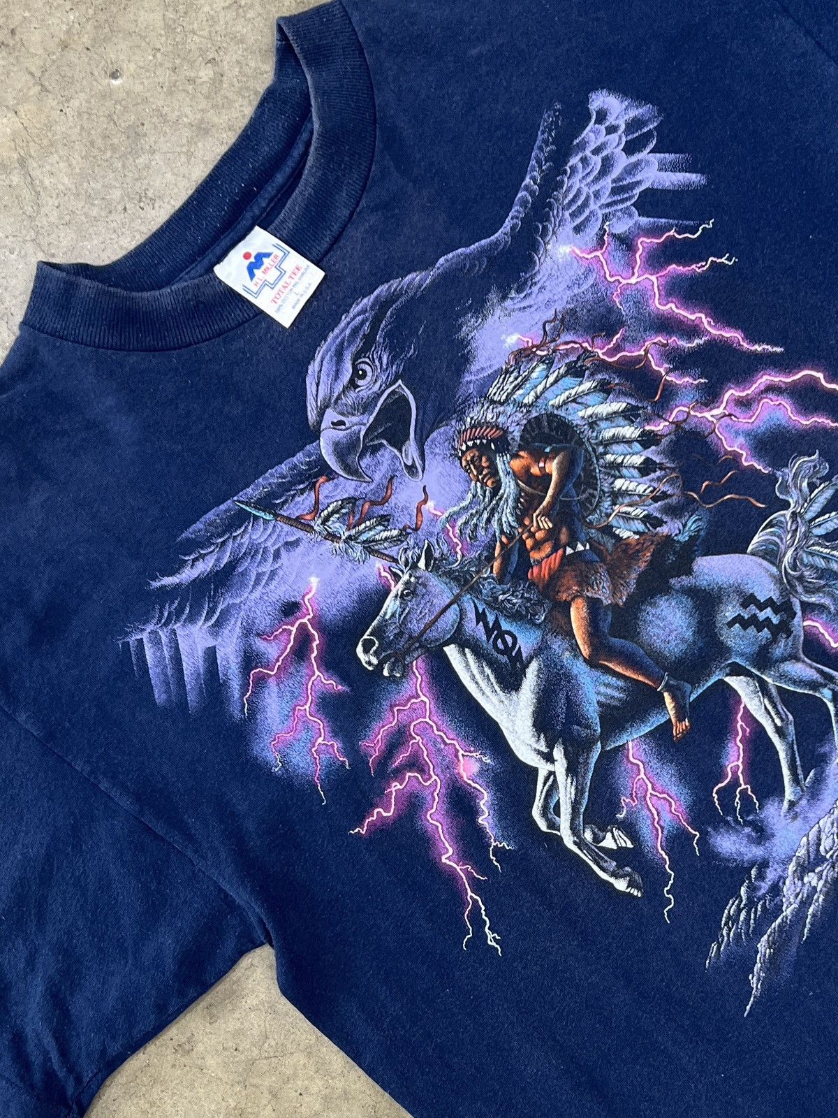 Vintage 90s Native American Eagle Nature Lightning Tee Large Hoodie, Sweatshirt | PodTeesHub.com
