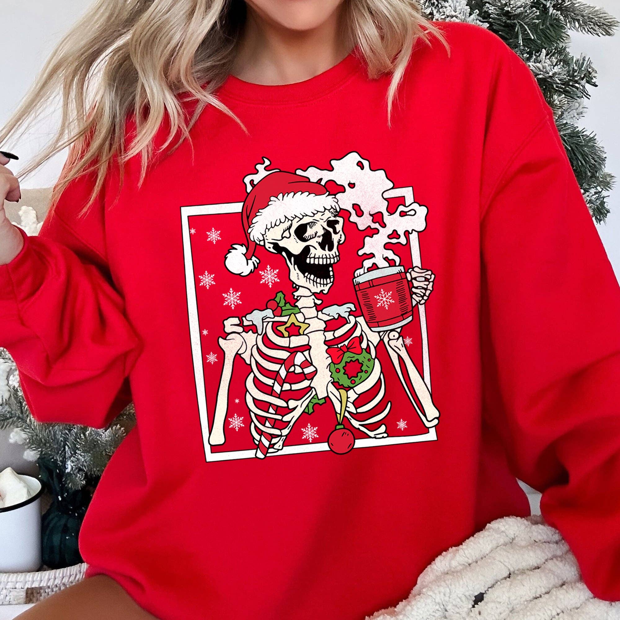 Santa Skeleton Coffee, Retro, Christmas Sweatshirt T-Shirts, Hoodie | PodTeesHub.com