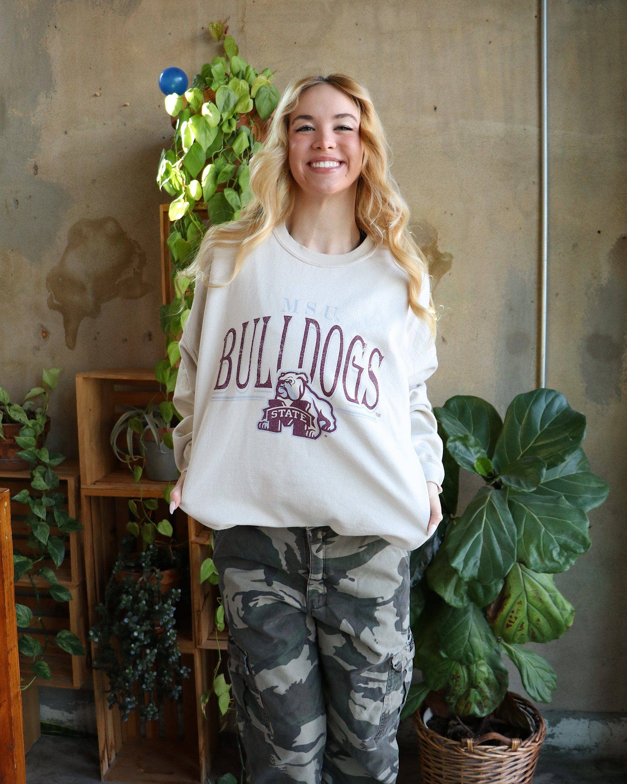Mississippi State Bulldogs 80s Sand Thrifted Sweatshirt T-Shirts, Hoodie | PodTeesHub.com