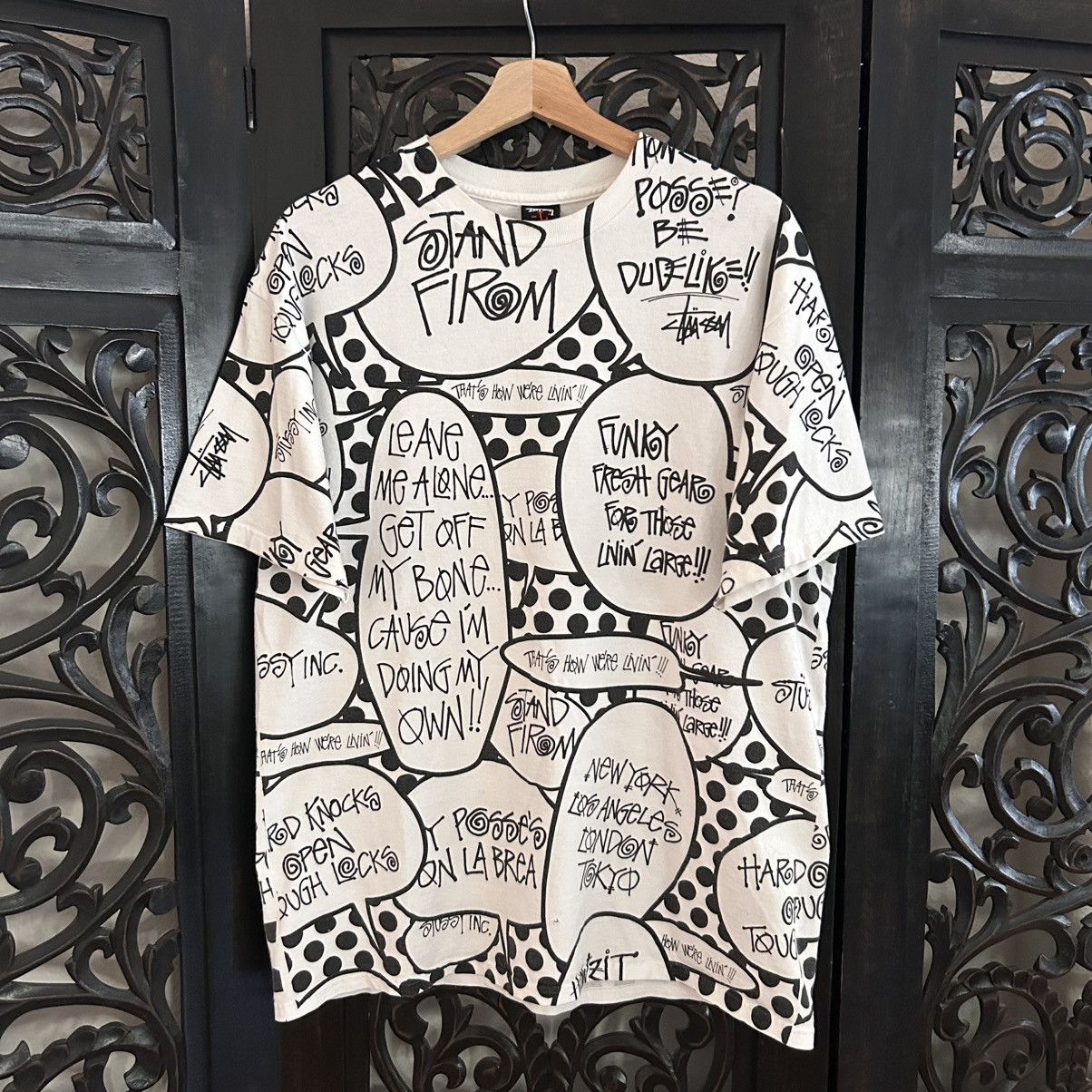 Vtg Y2k Stussy Comic Bubble All Over Print T-Shirts, Hoodie, Sweatshirt | PodTeesHub.com