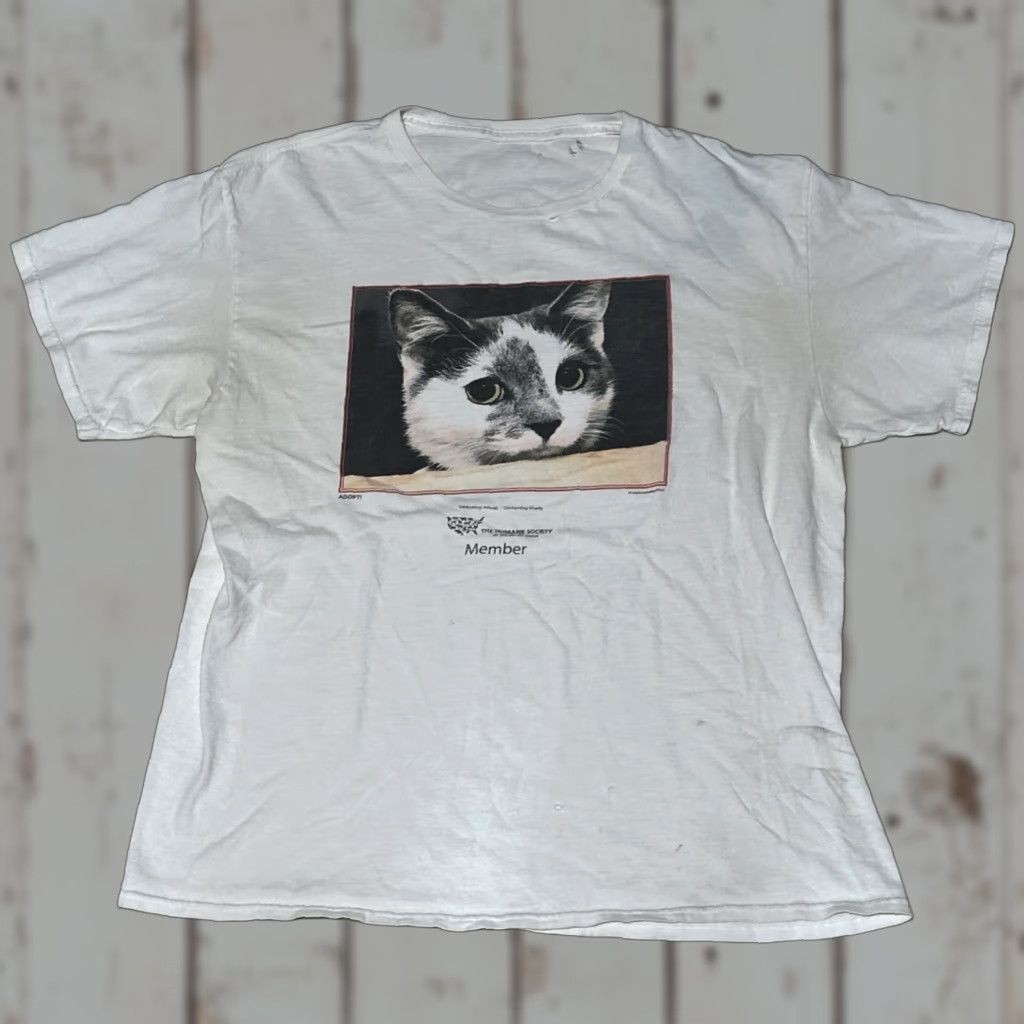 Vintage Cat Humane Society Adopt A Cat Shirt Sz L Distressed 90s Animal Men S White Cotton G Hoodie, Sweatshirt
