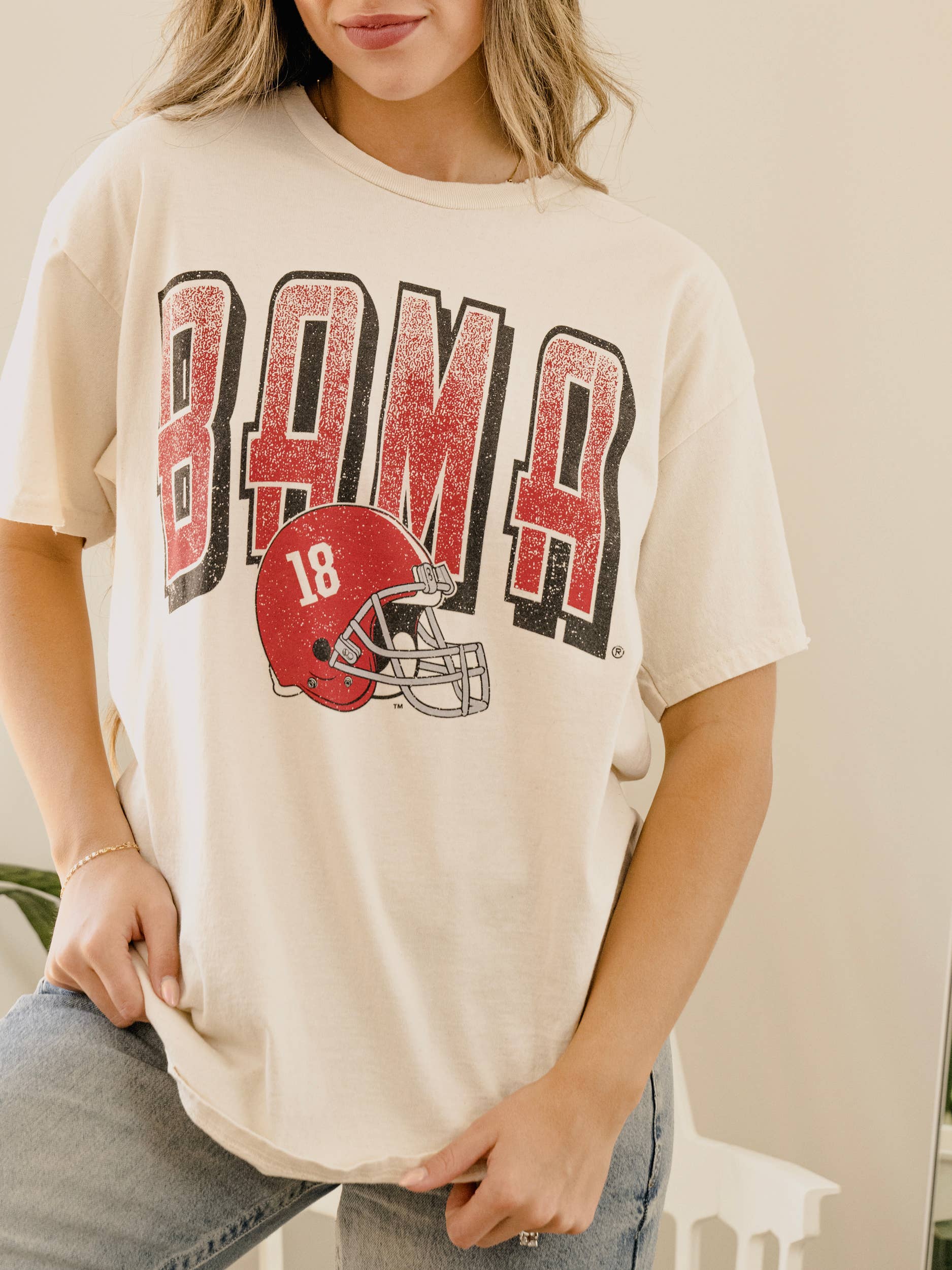 Bama Crimson Tide Helmet Fade Off White Thrifted Tee Hoodie, Sweatshirt | PodTeesHub.com