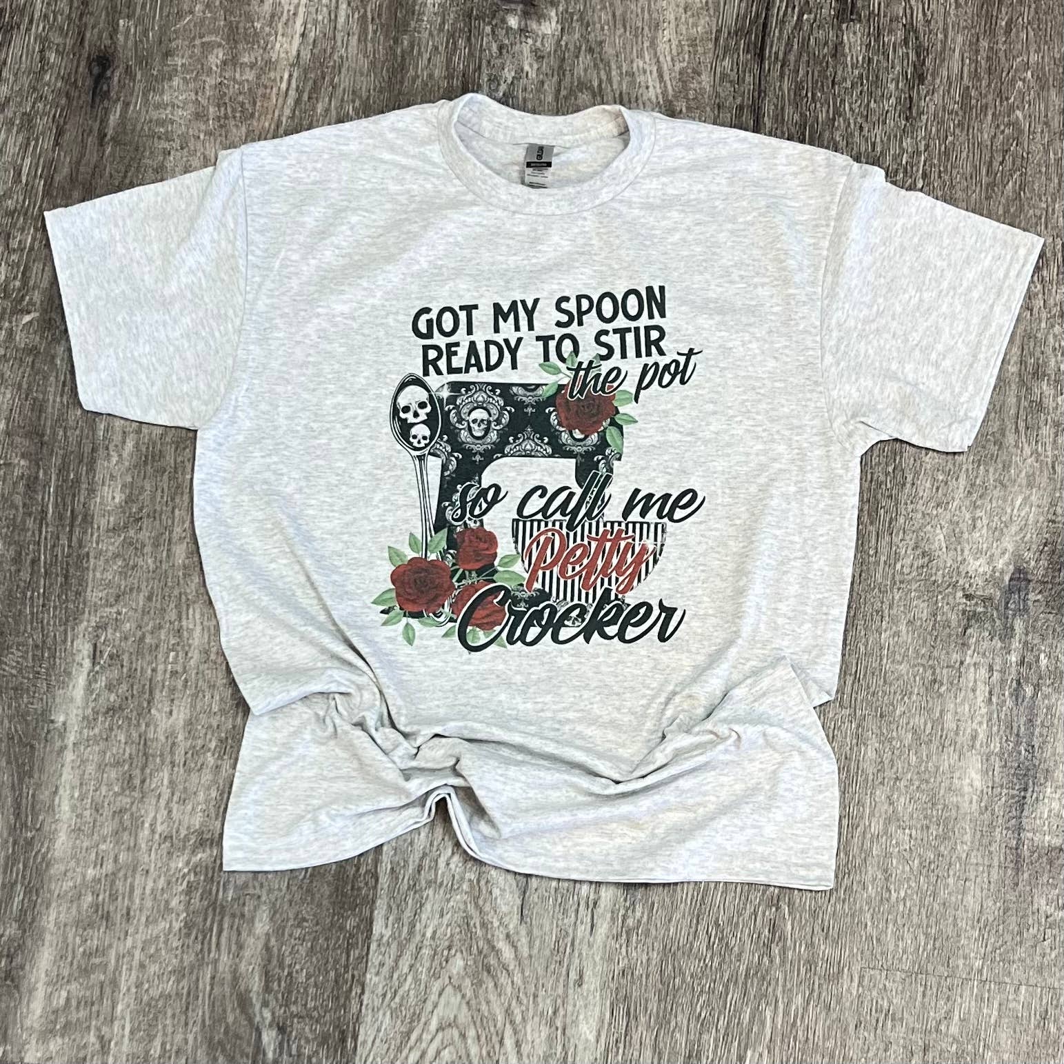 Spoon Ready To Stir the Pot Petty Crocker On Ash Gray Tee Hoodie, Sweatshirt | PodTeesHub.com