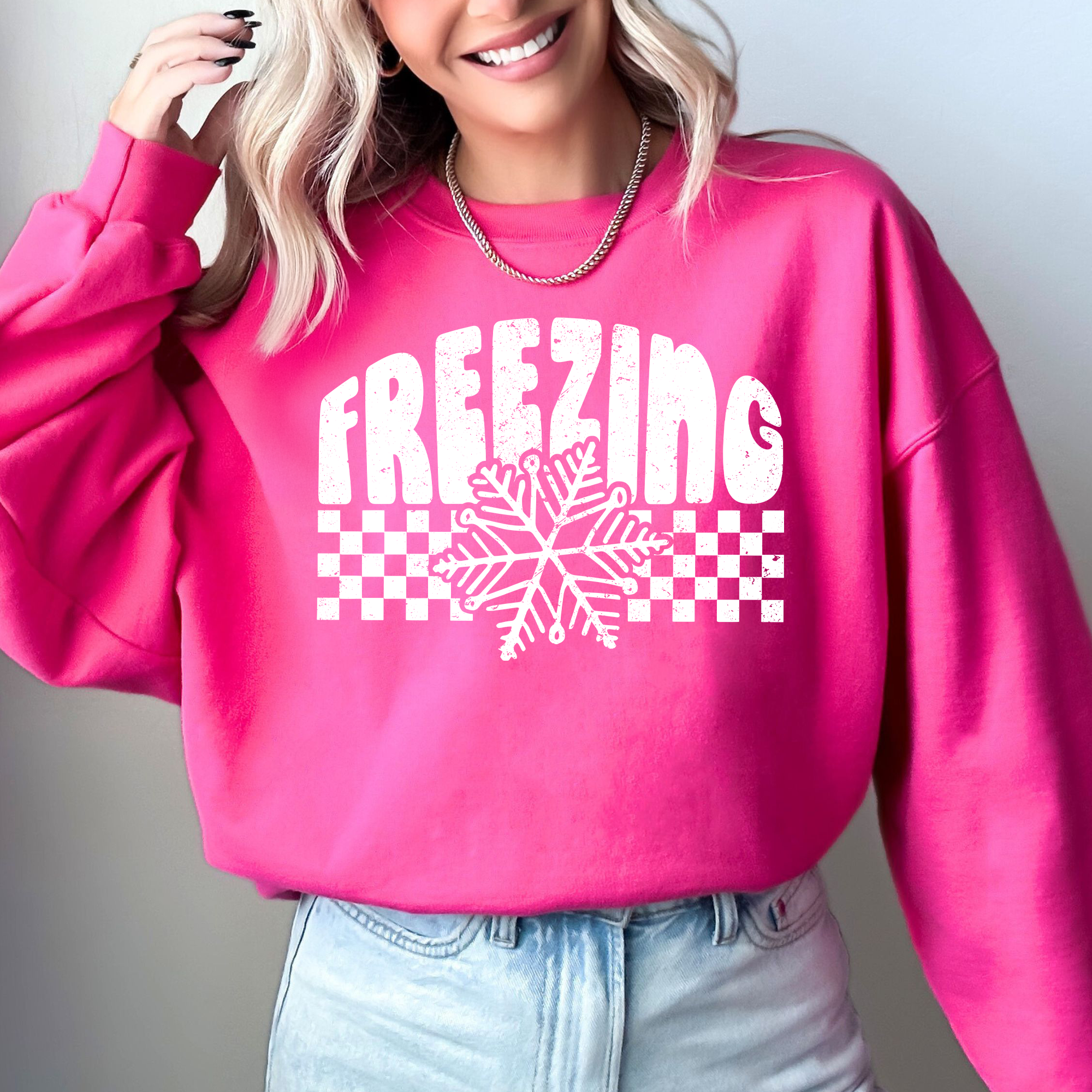 Freezing, Retro, Checkered, Snowflake Winter Cold Sweatshirt T-Shirts, Hoodie | PodTeesHub.com