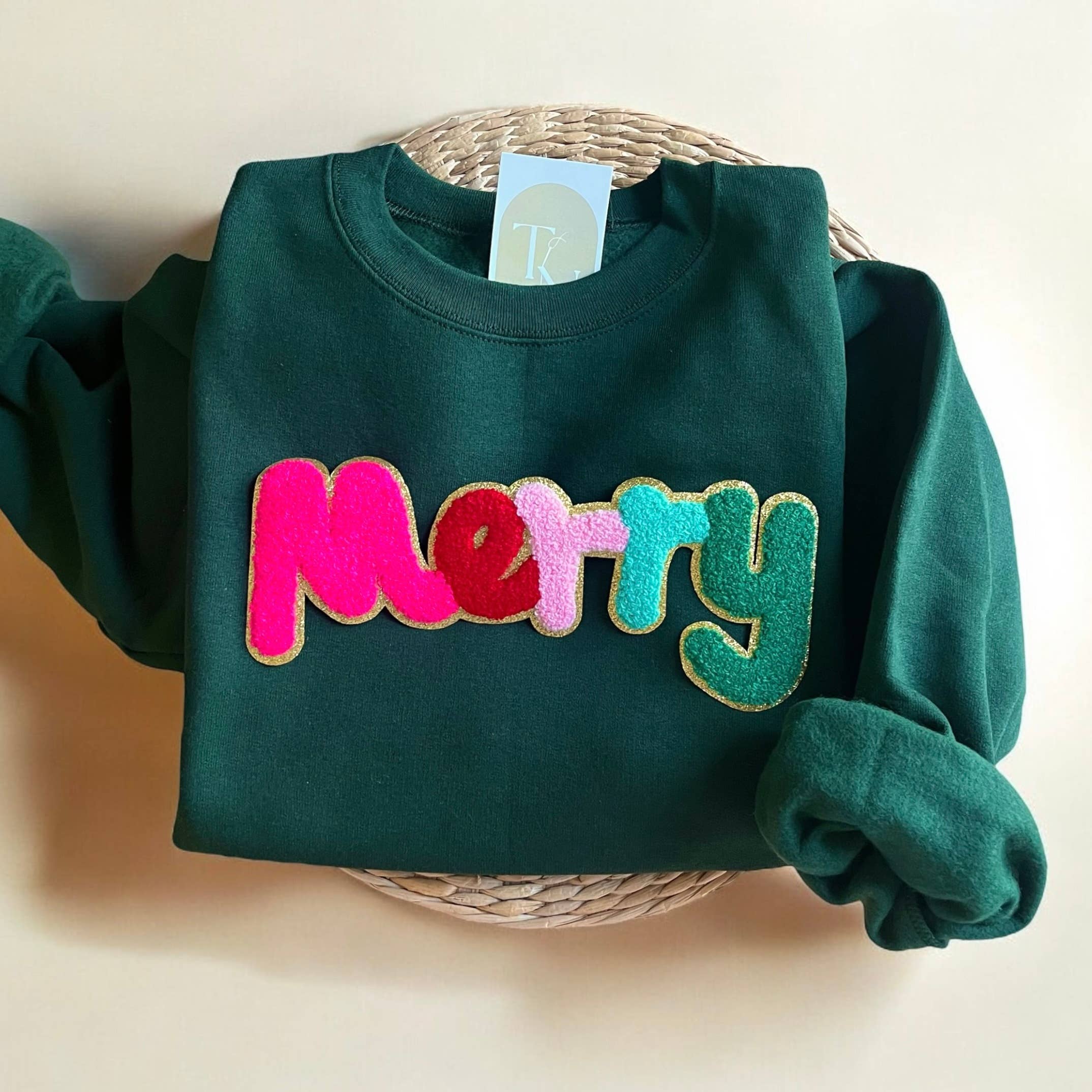 Chenille Merry Sweatshirt, Christmas Sweatshirts For Women T-Shirts, Hoodie | PodTeesHub.com