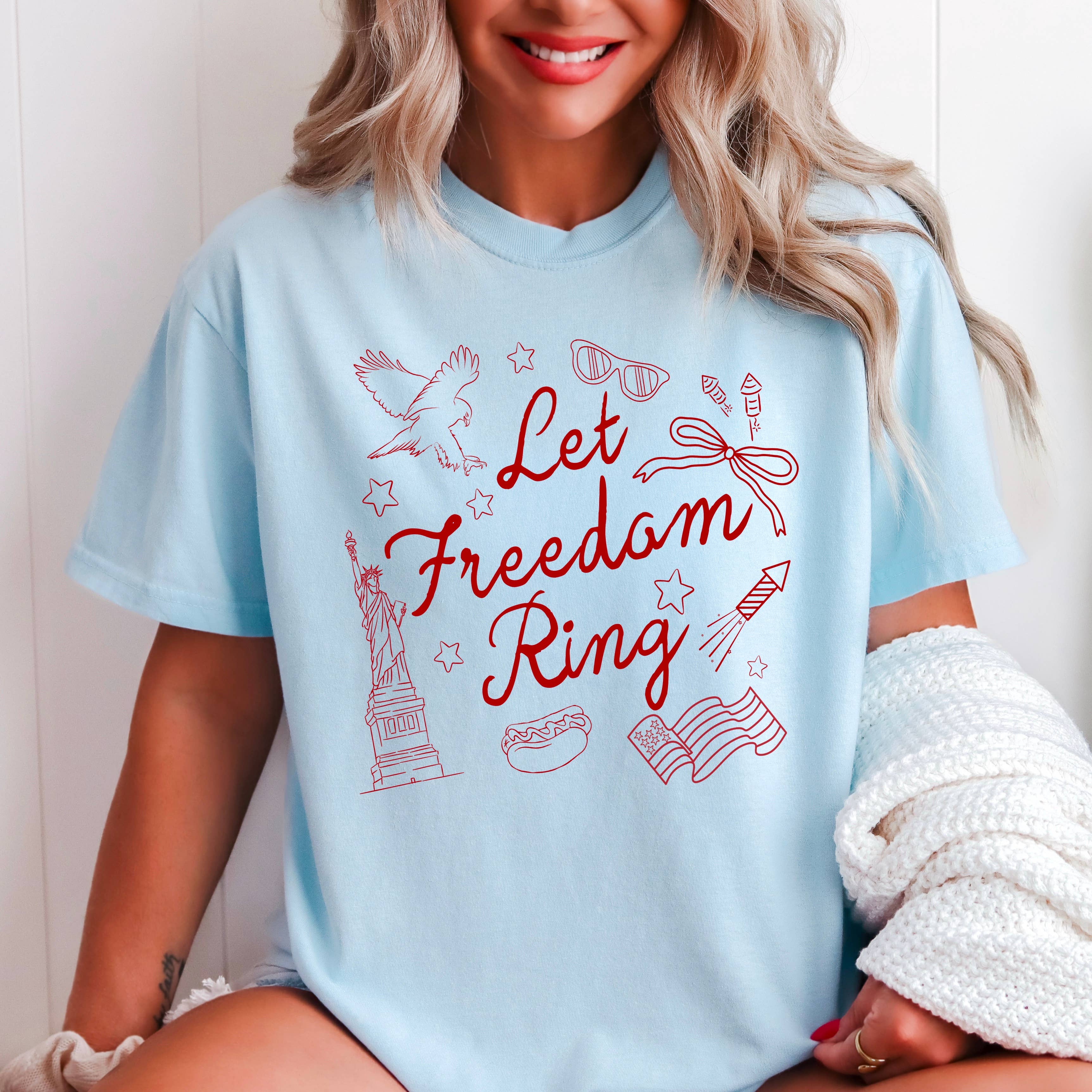 Let Freedom Ring July 4th Graphic Shirt |Comfort Color Hoodie, Sweatshirt | PodTeesHub.com