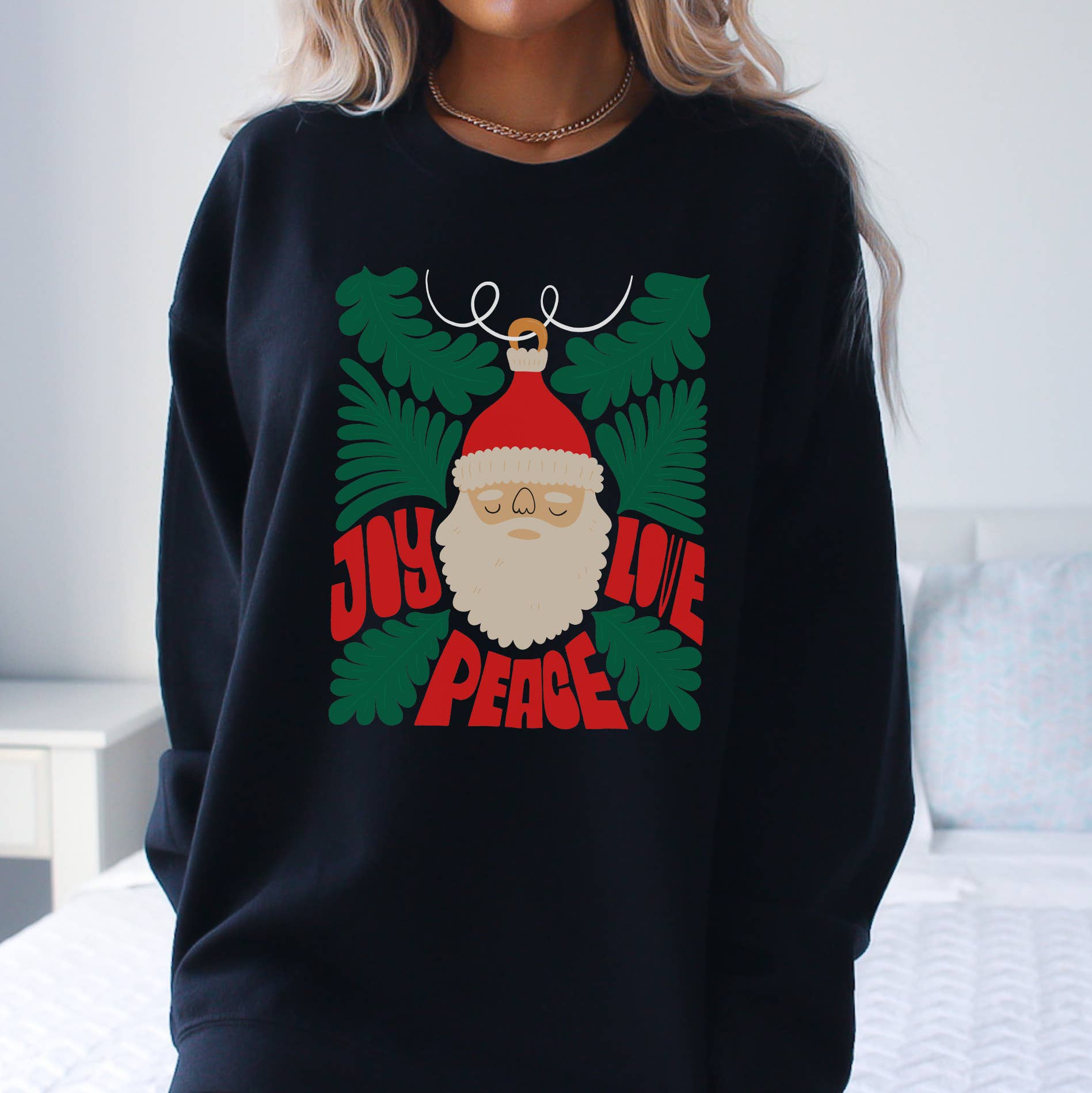 Peace Love Joy Crewneck | Christmas Sweatshirt | Holiday T-Shirts, Hoodie | PodTeesHub.com