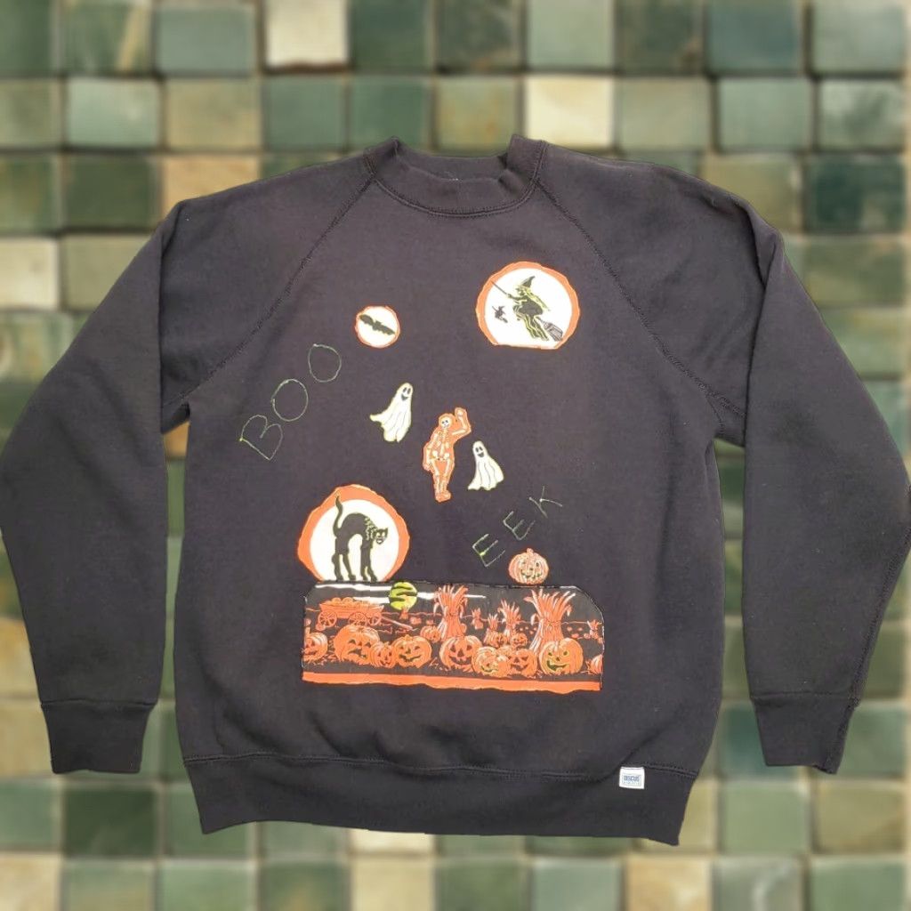 Vintage Halloween Sweatshirt Mens M Black Jack O Lantern Made In Usa Retro Willow Bay Sweats T-Shirts, Hoodie