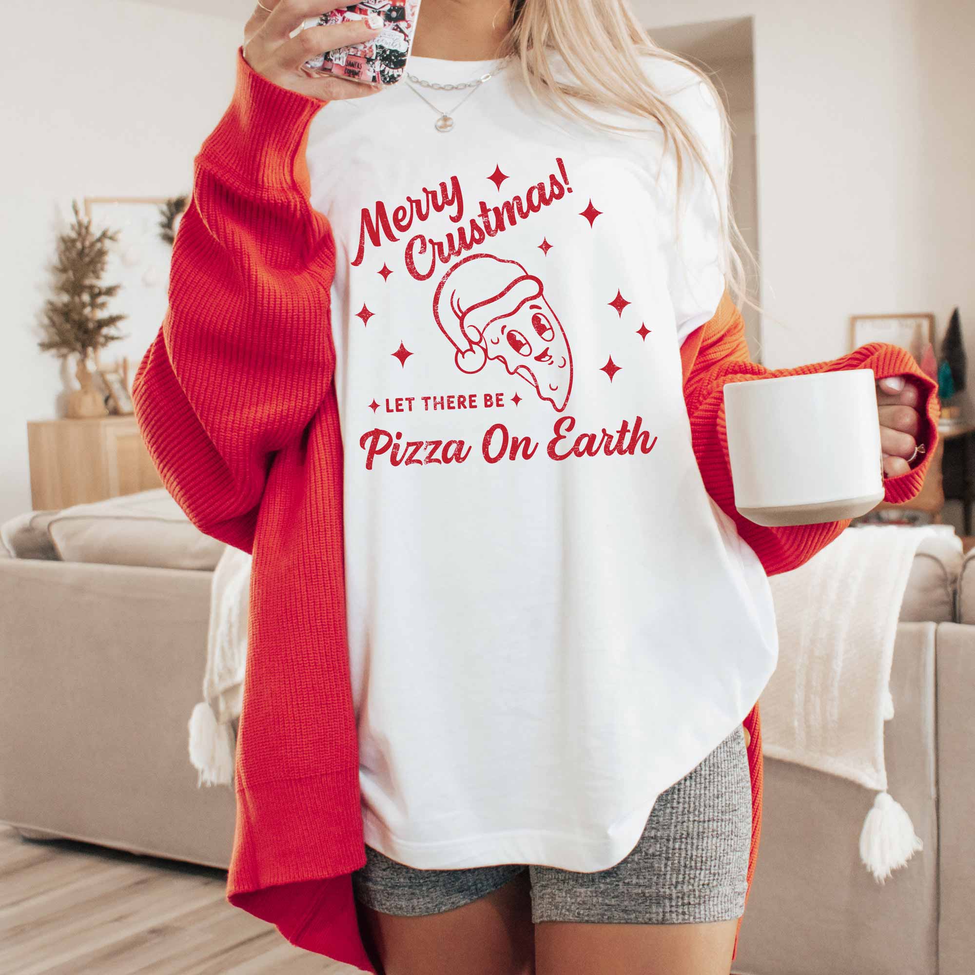 Retro Pizza Christmas Shirt, Soft Garment Dyed Tee Hoodie, Sweatshirt | PodTeesHub.com