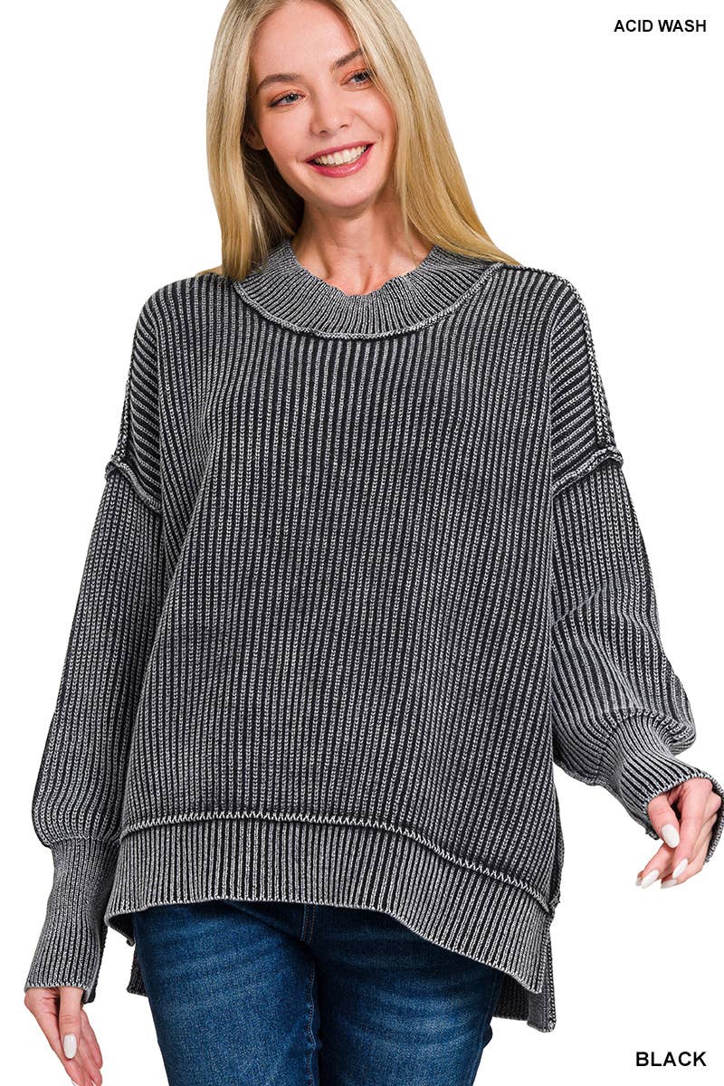 .._ Washed Side Slit Oversized Hi-Low Sweater SI-27085 T-Shirts, Hoodie, Sweatshirt | PodTeesHub.com