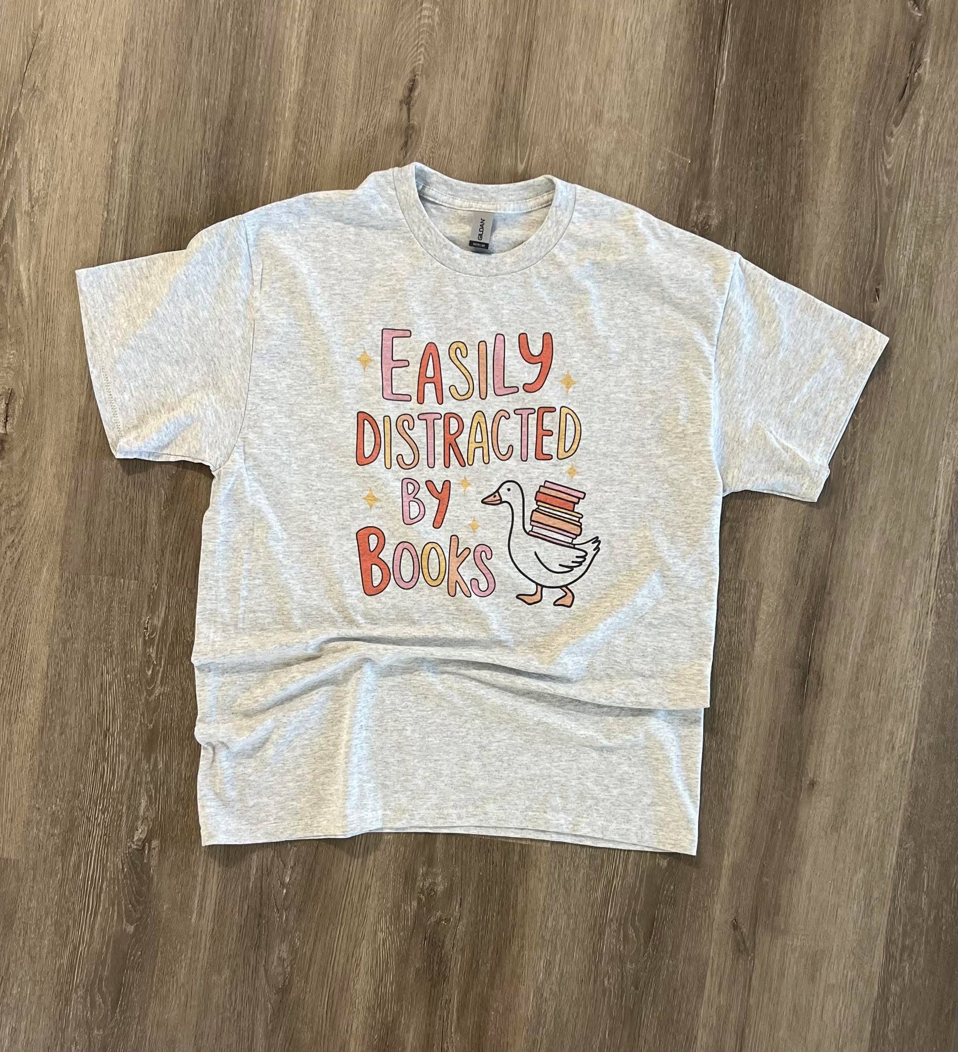 Easily Distracted By Books On Ash Gray Tee Hoodie, Sweatshirt | PodTeesHub.com