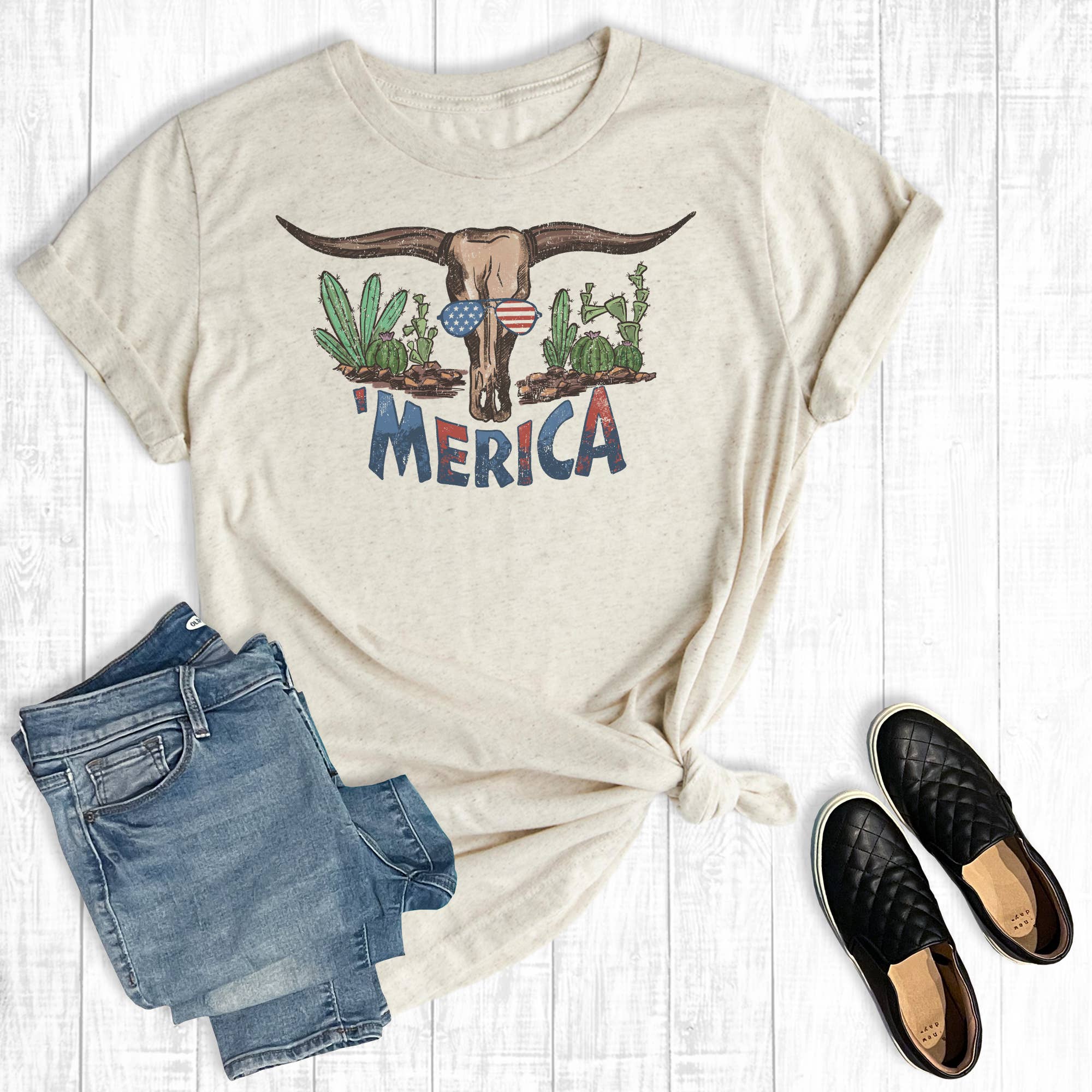 'merica Cowskull 4th of July Graphic Tee Hoodie, Sweatshirt | PodTeesHub.com