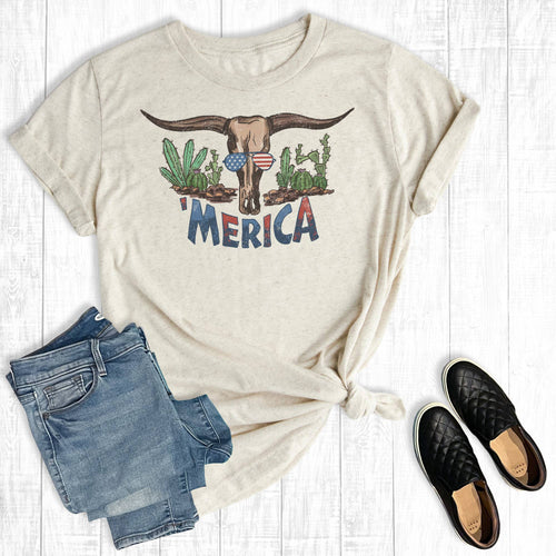 'merica Cowskull 4th of July Graphic Tee Hoodie, Sweatshirt | PodTeesHub.com
