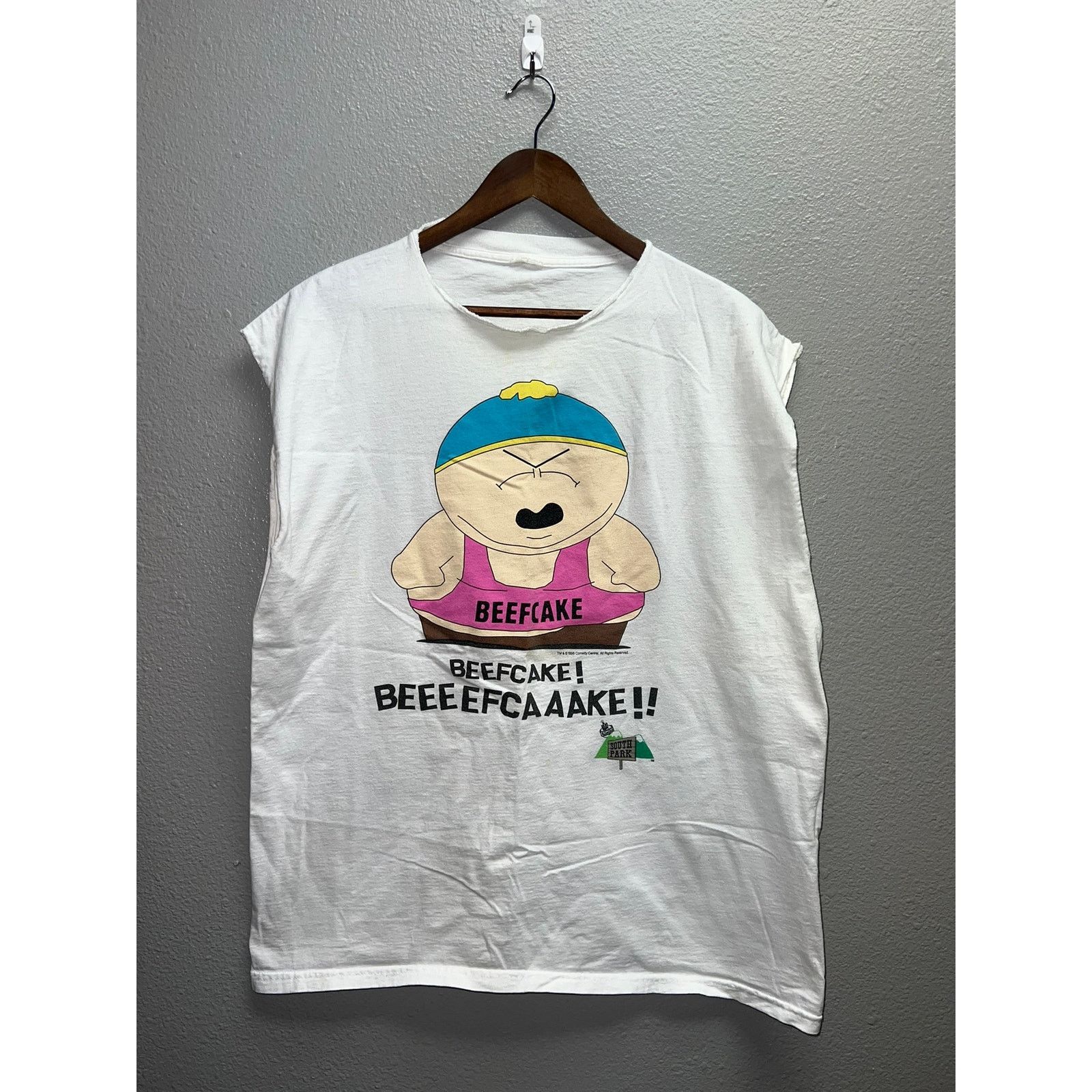 Vintage South Park Cartman Shirt Beefcake 1998 Tank 90s Xl Hoodie, Sweatshirt | PodTeesHub.com