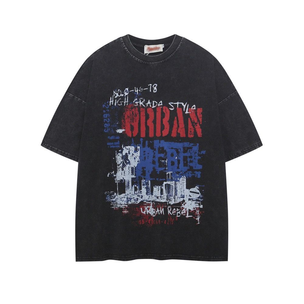 Vintage Punk Casual Graffiti Letter Print Distressed Washed T Shirt Hoodie, Sweatshirt | PodTeesHub.com