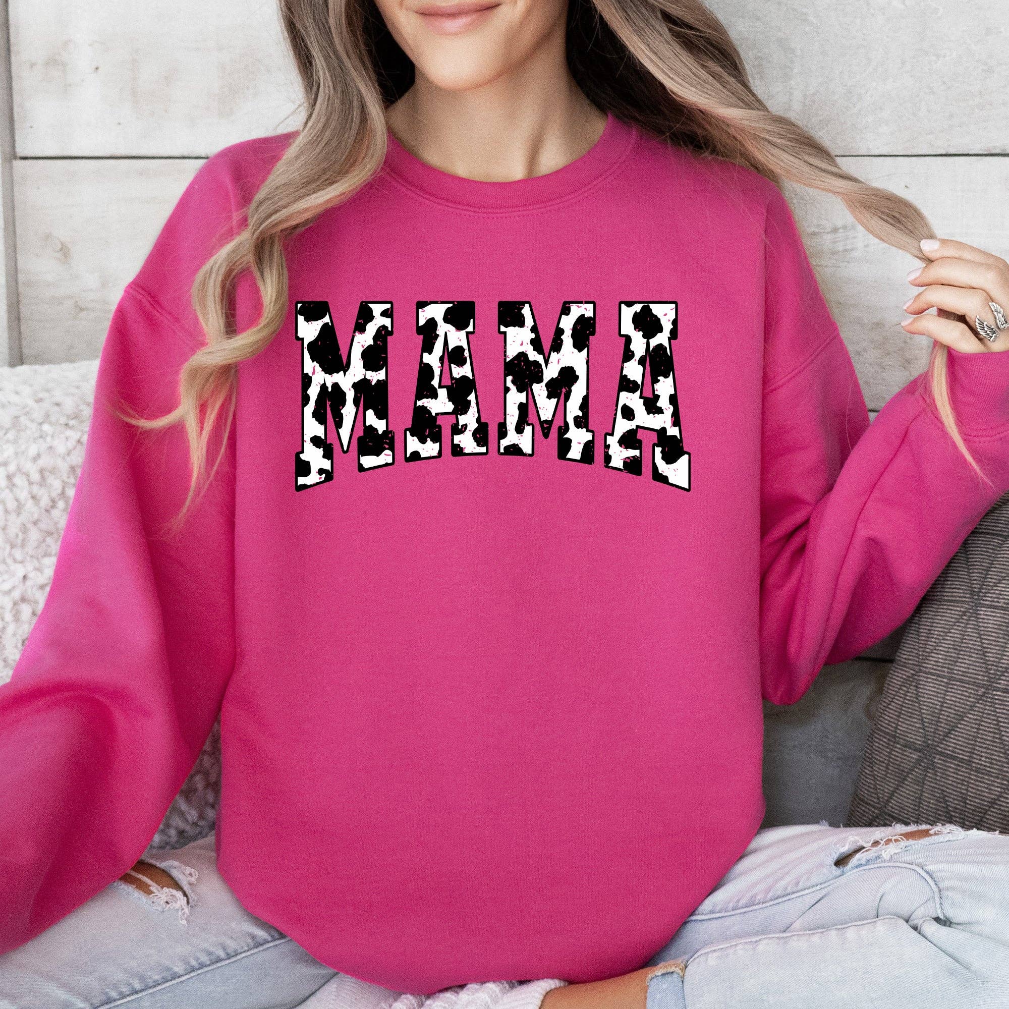 Mama, Retro Cow Print, Varsity, Mother's Day Sweatshirt T-Shirts, Hoodie | PodTeesHub.com