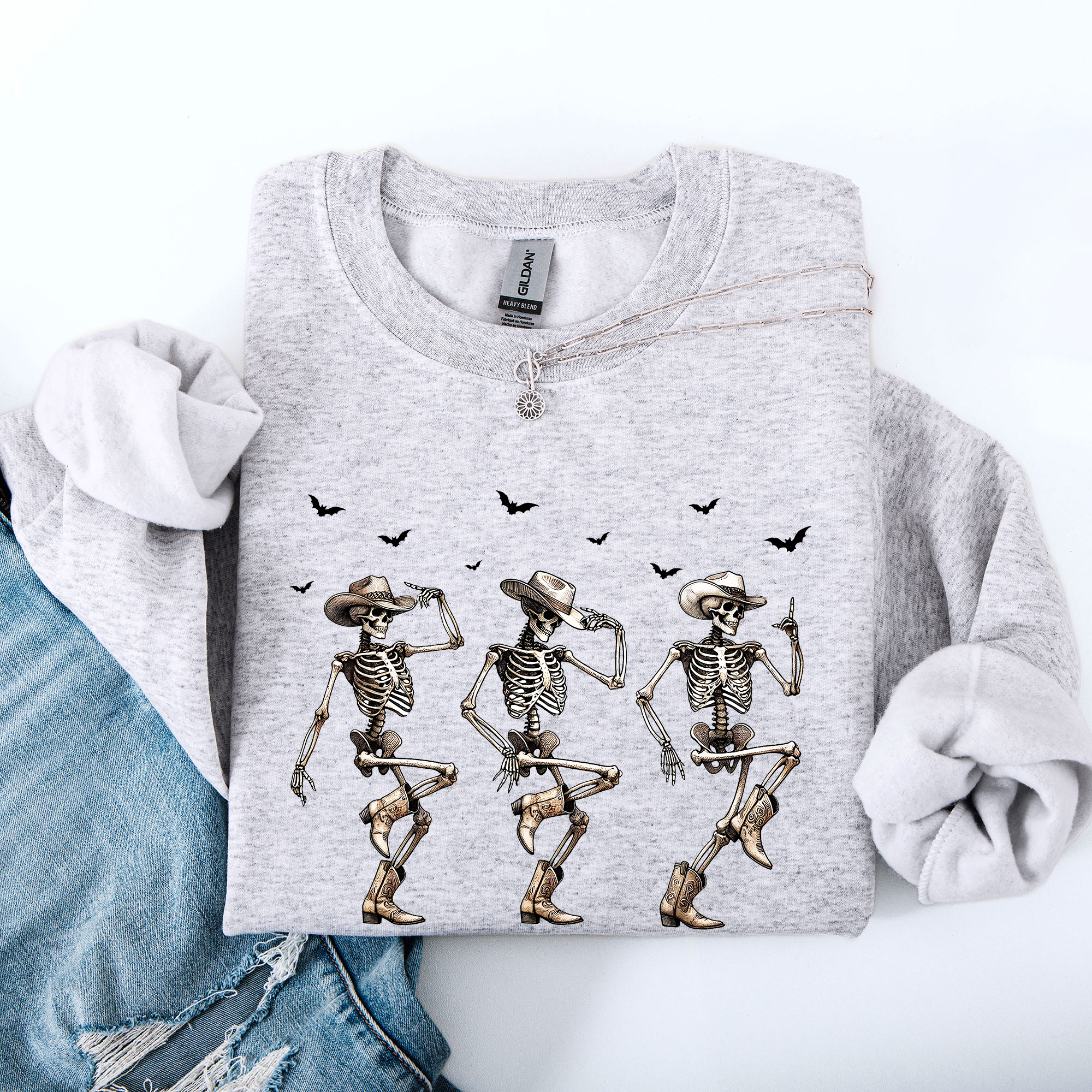 Dancing Cowboy Skeletons, Halloween Bats Sweatshirt T-Shirts, Hoodie | PodTeesHub.com