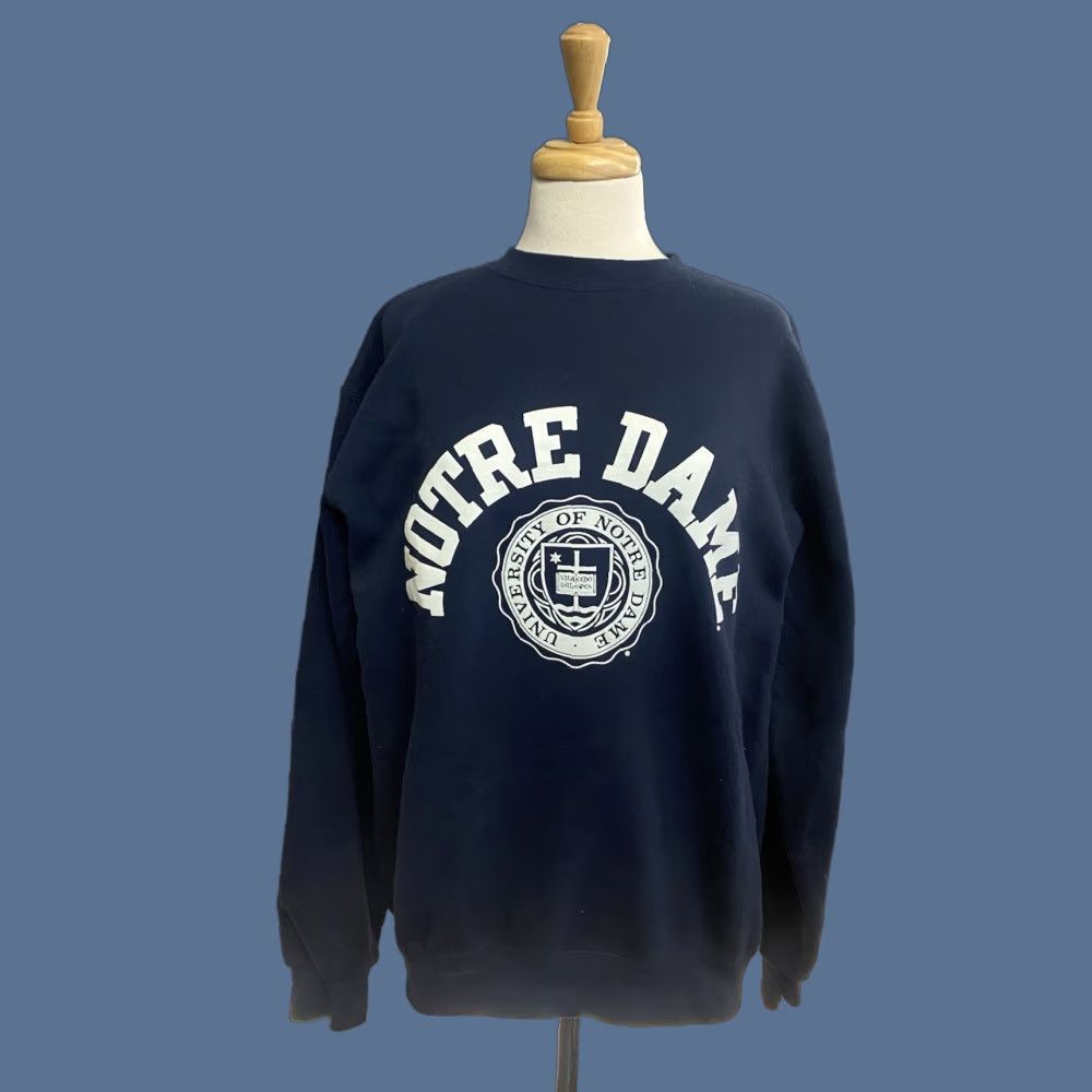 Vintage Champion Crewneck Sweatshirt Navy Blue Adult Medium Graphic Print Notre Dame Univer T-Shirts, Hoodie | PodTeesHub.com