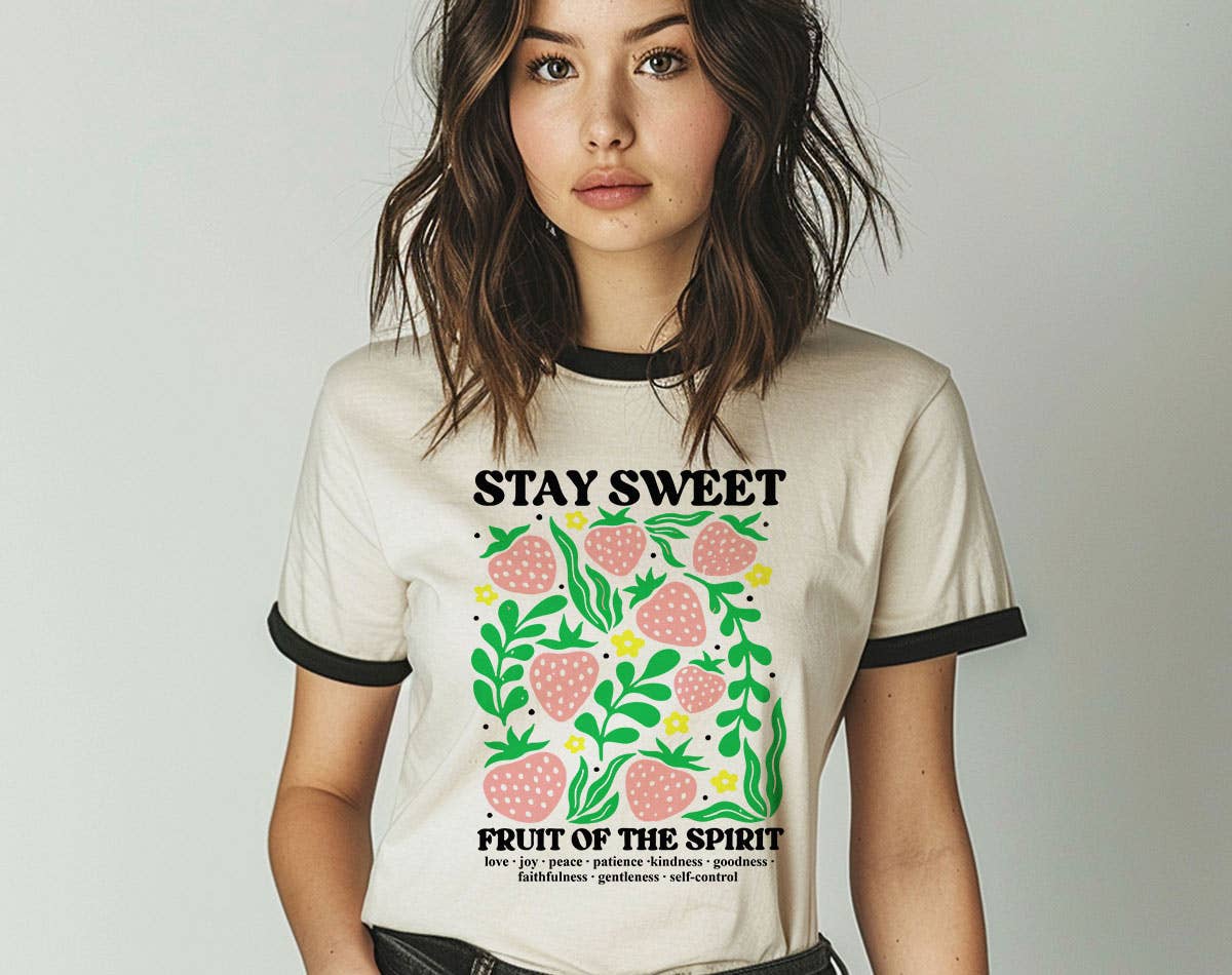 Stay Sweet Strawberries - Inspirational Saying Ringer Shirt Hoodie, Sweatshirt | PodTeesHub.com