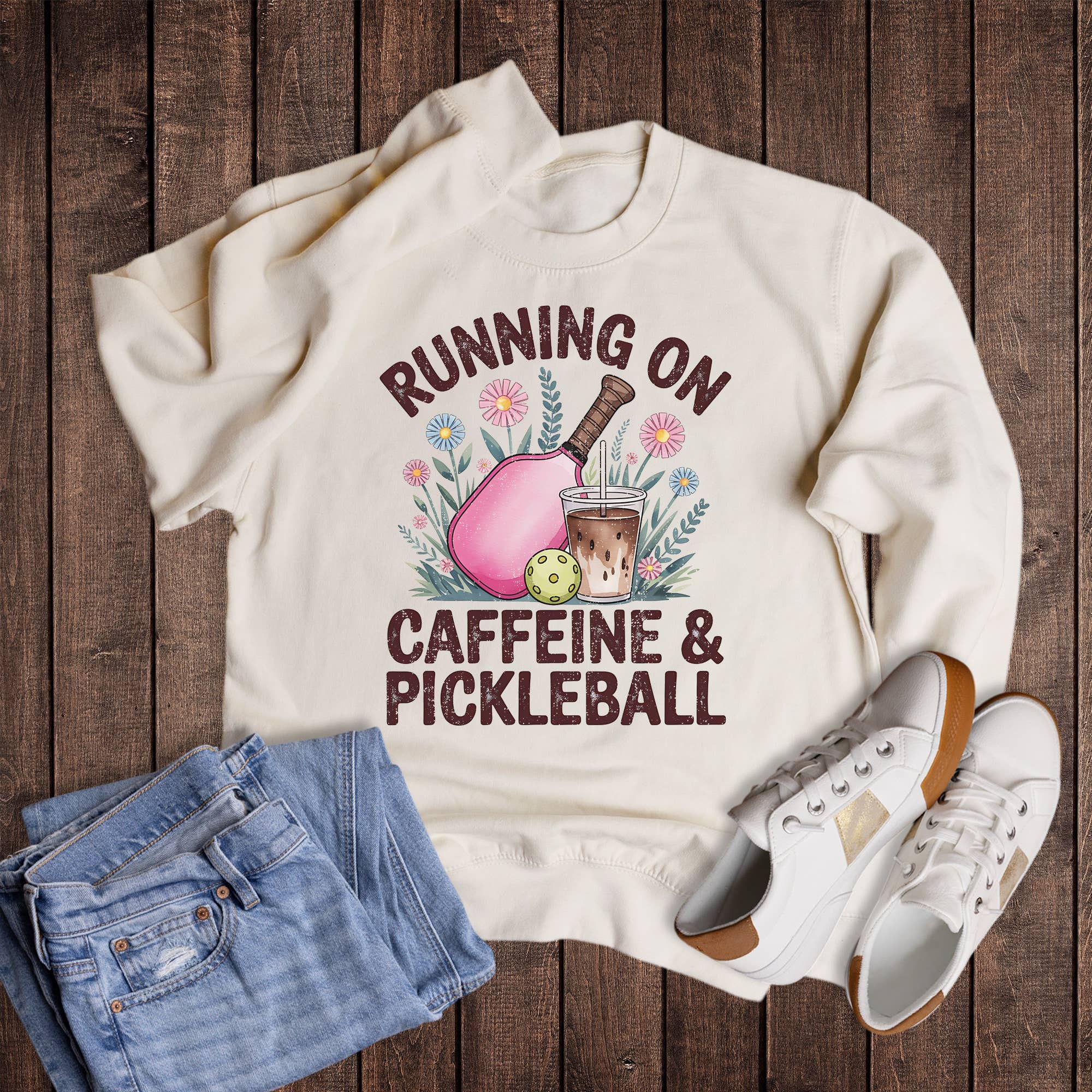 Running On Caffeine and Pickleball Sweatshirt T-Shirts, Hoodie | PodTeesHub.com