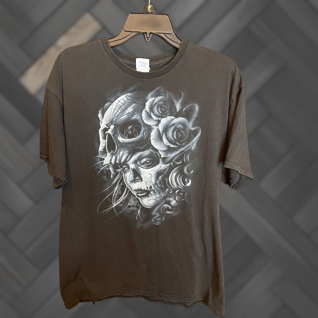 Vintage Delta T Shirt Skull Print Short Sleeve Black L Men Medieval 90s Biker Rock Gothic Grun Hoodie, Sweatshirt