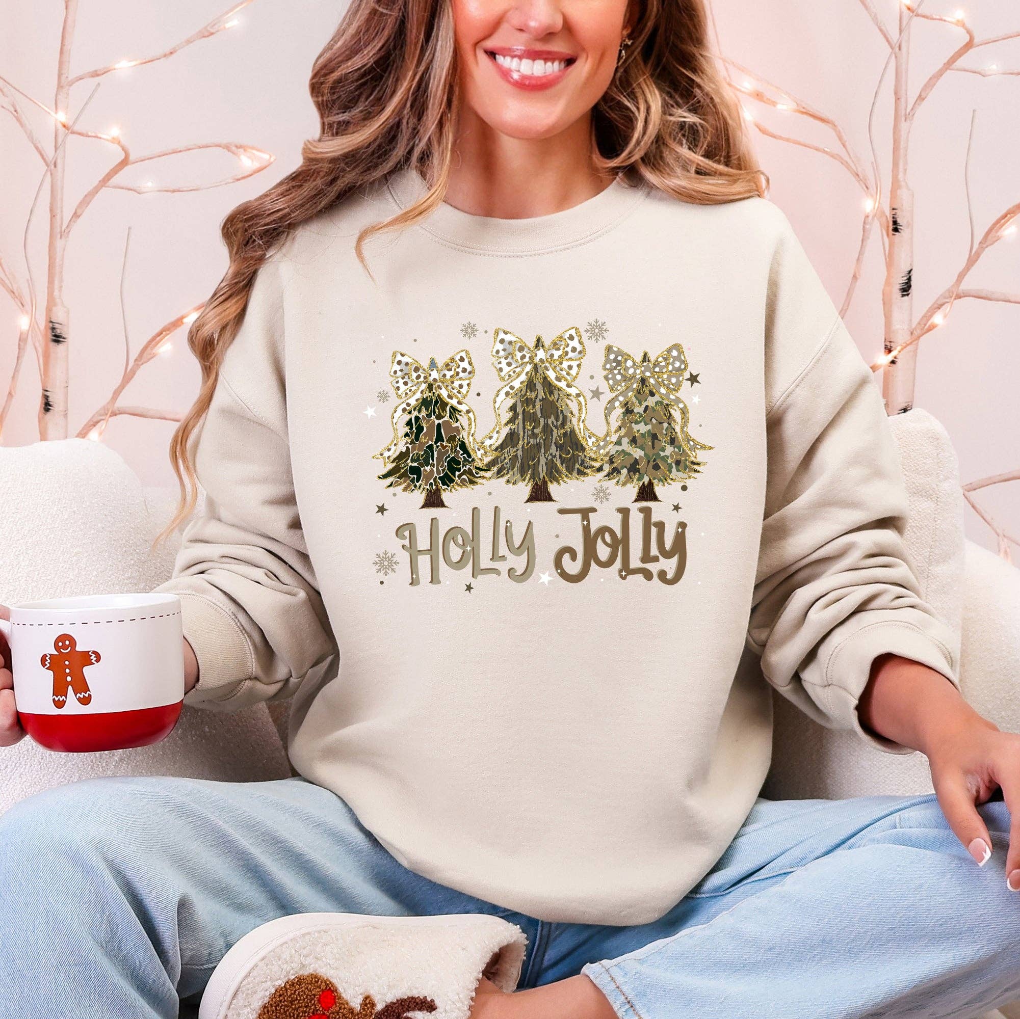 Holly Jolly, Camo Christmas Tree, Santa, Ribbons Sweatshirt T-Shirts, Hoodie | PodTeesHub.com
