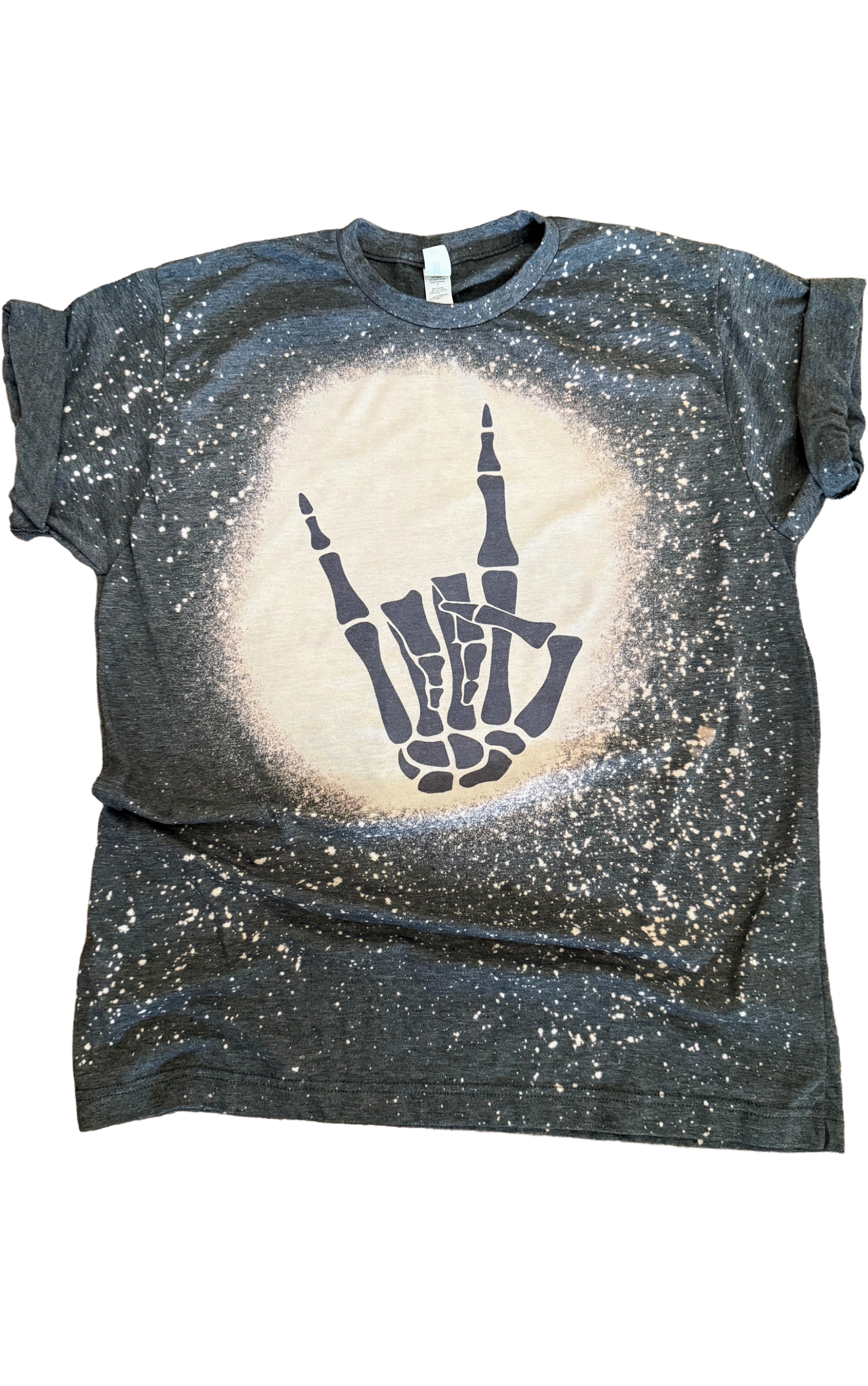Rock On Skeleton Hand Bleached Tee Hoodie, Sweatshirt | PodTeesHub.com