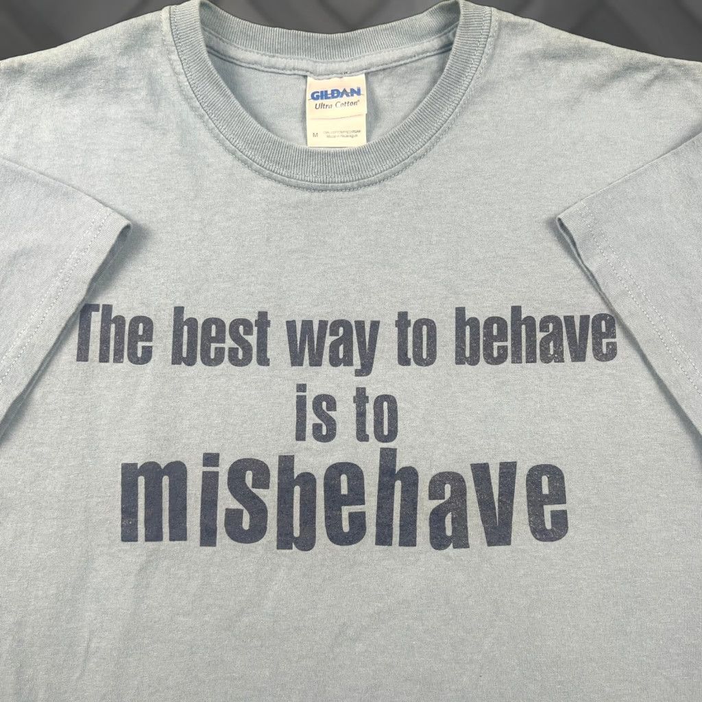 Gildan Vtg The Best Way To Behave Is To Misbehave Quote T Shirt Mens Medium Blue Gildan Ultra Cotton Hoodie, Sweatshirt