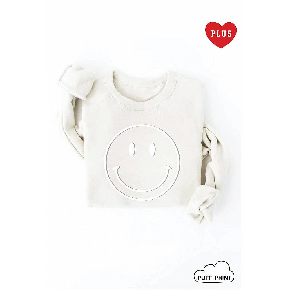 Smiley Face Tonal Puff Print Plus Graphic Sweatshirt T-Shirts, Hoodie | PodTeesHub.com