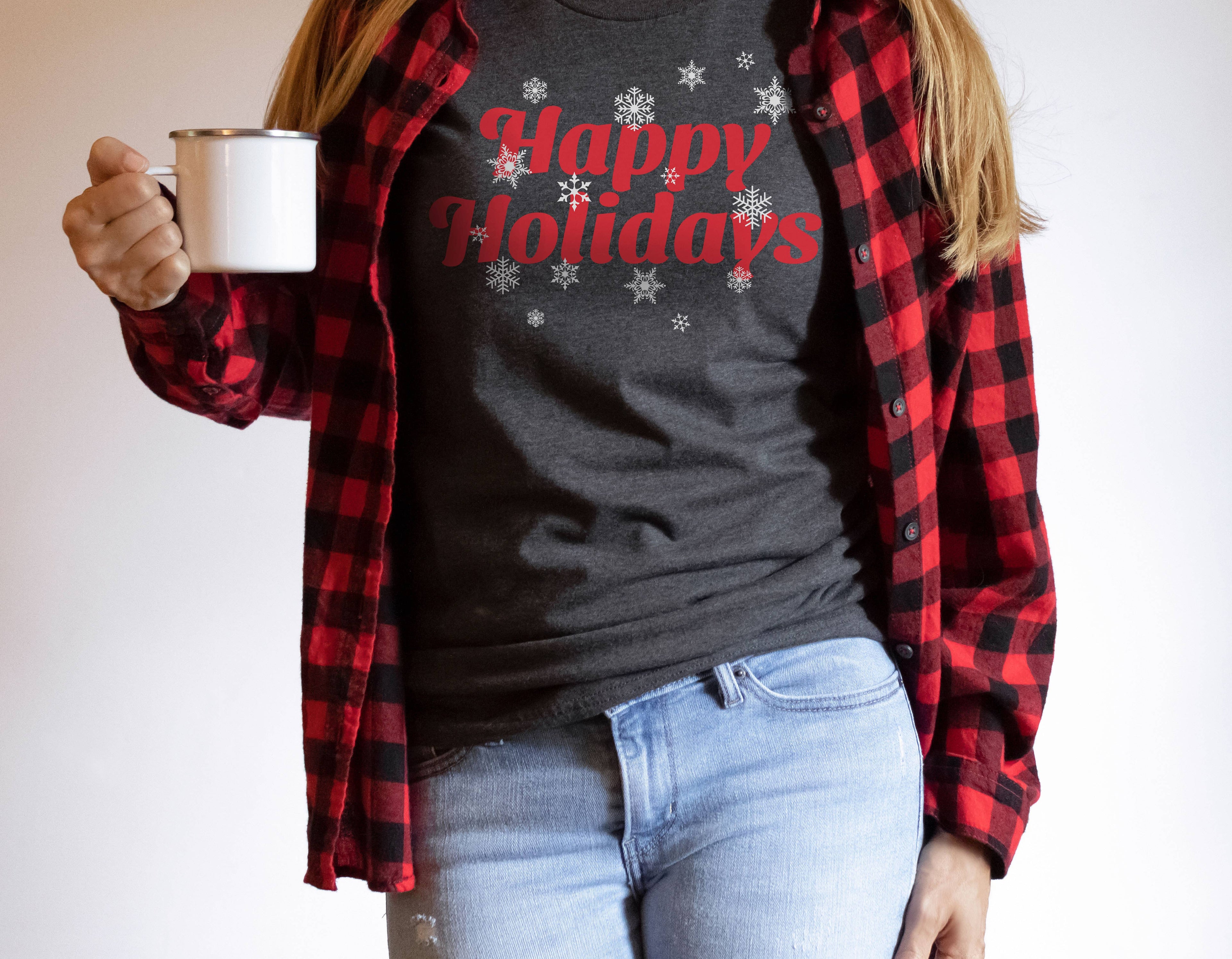 Happy Holidays Snowflakes Tee | Christmas | Sizes XS-2XL Hoodie, Sweatshirt | PodTeesHub.com