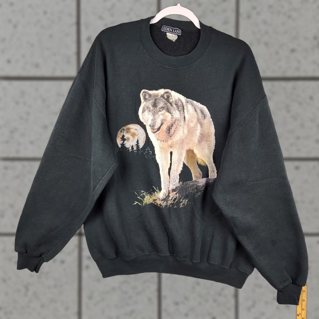 Vintage Eden Lane Wolf Sweatshirt Mens Xl Green Moon Graphic Crewneck Nature 90s T-Shirts, Hoodie | PodTeesHub.com
