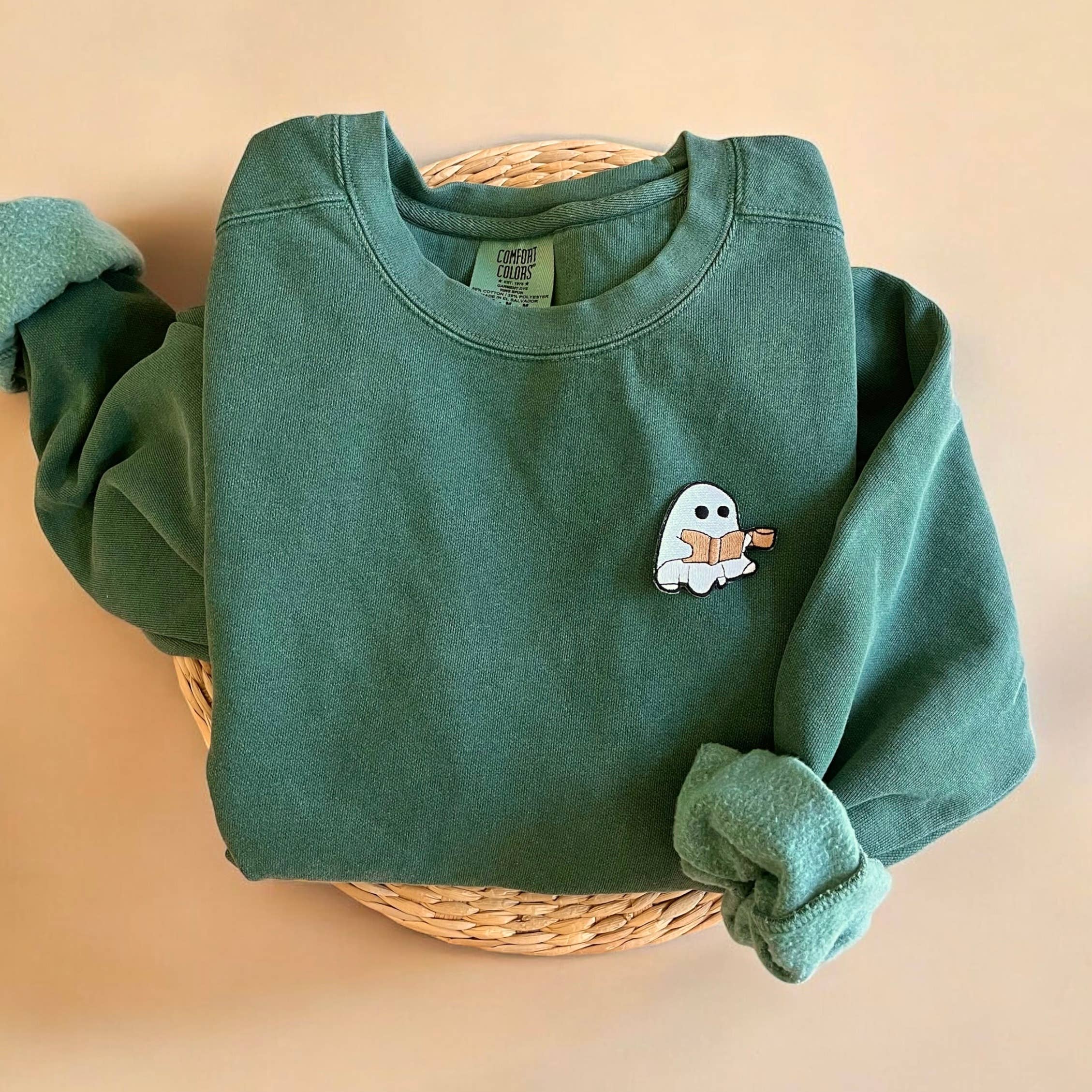 Comfort Colors® Ghost with Books Coffee Halloween Sweatshirt T-Shirts, Hoodie | PodTeesHub.com