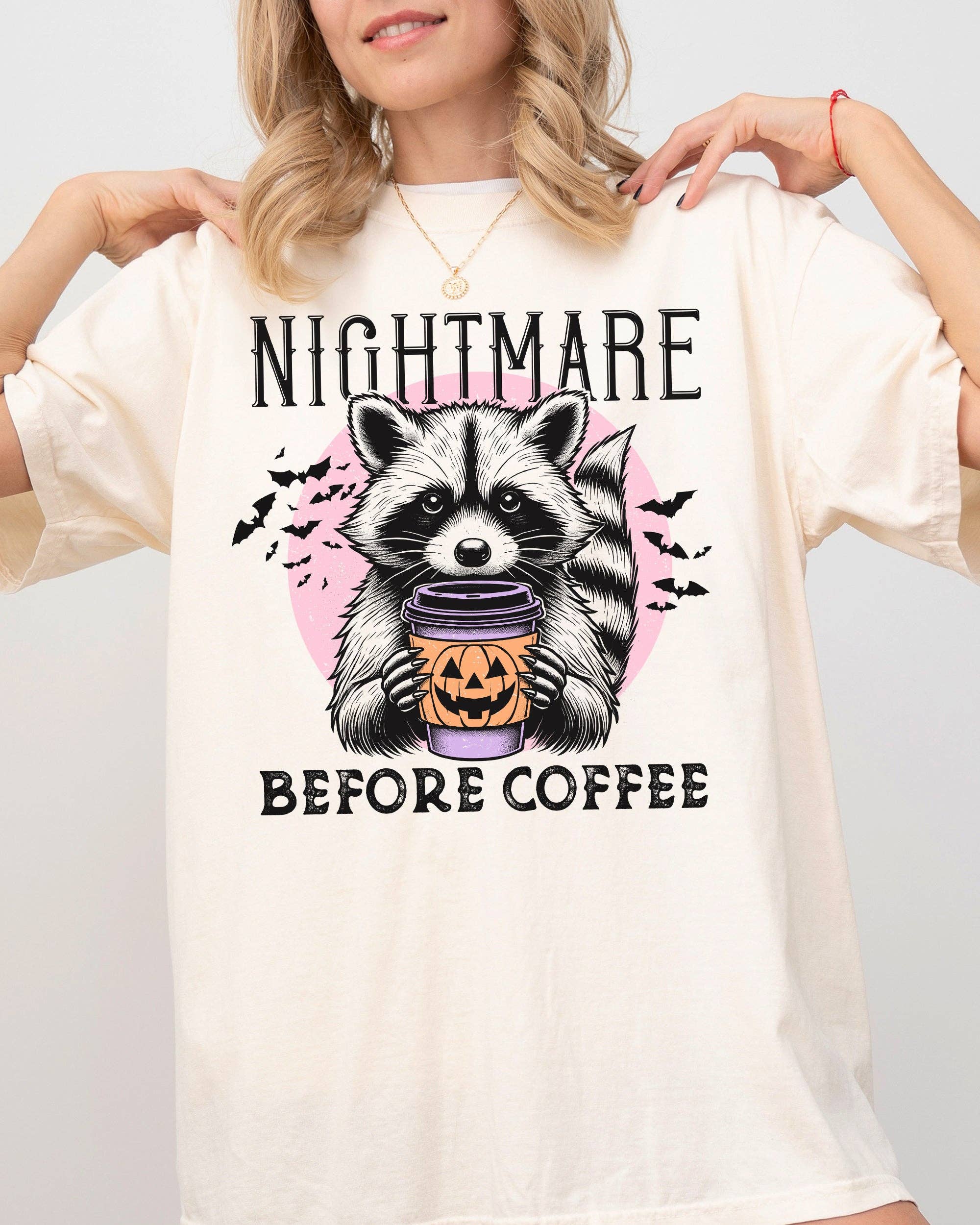 Raccoon, Nightmare Before Coffee, Western Halloween Tshirt Hoodie, Sweatshirt | PodTeesHub.com