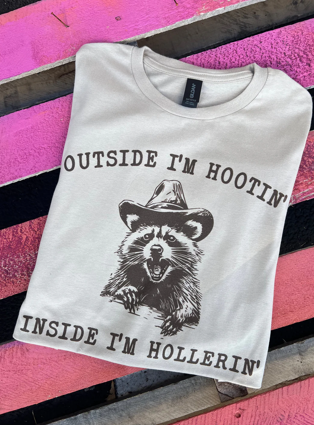 Outside I'm Hootin' Raccoon Graphic Tee - Cream Hoodie, Sweatshirt | PodTeesHub.com